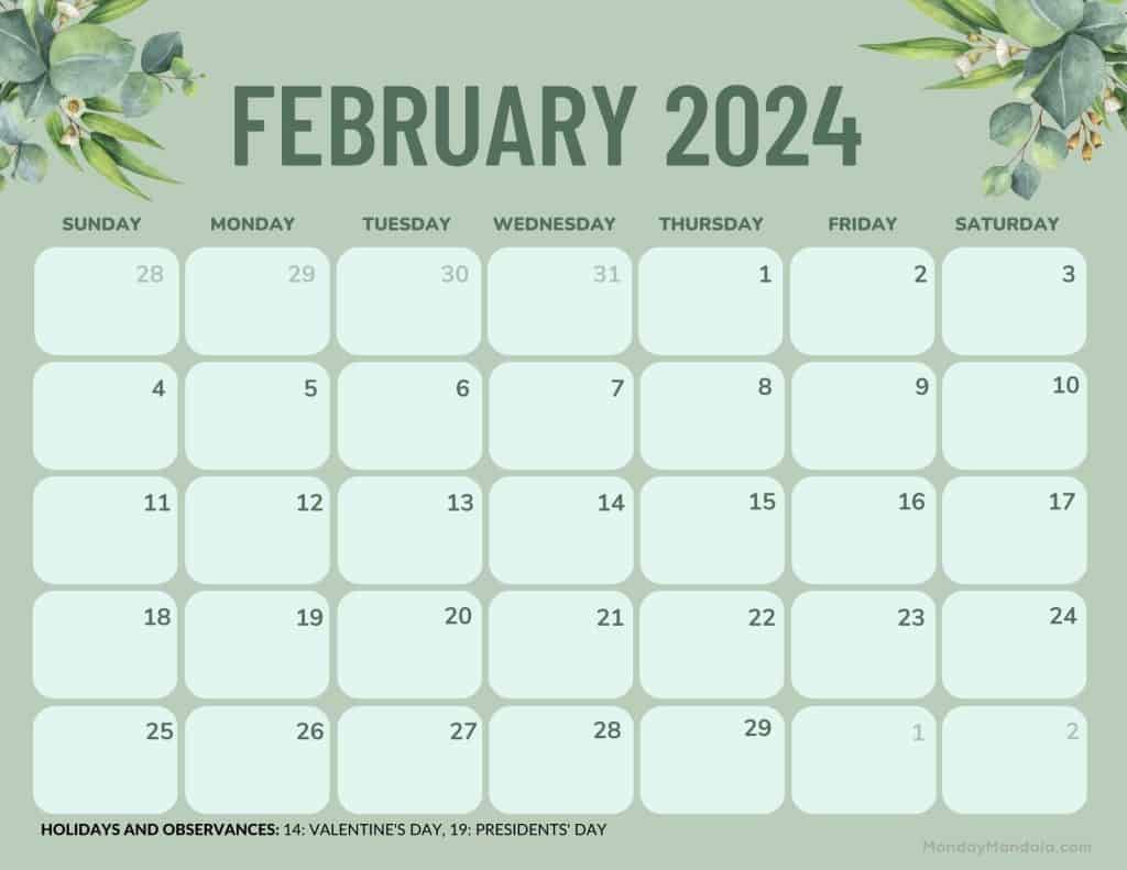 1024x791 February 2024 Calendars Free PDF