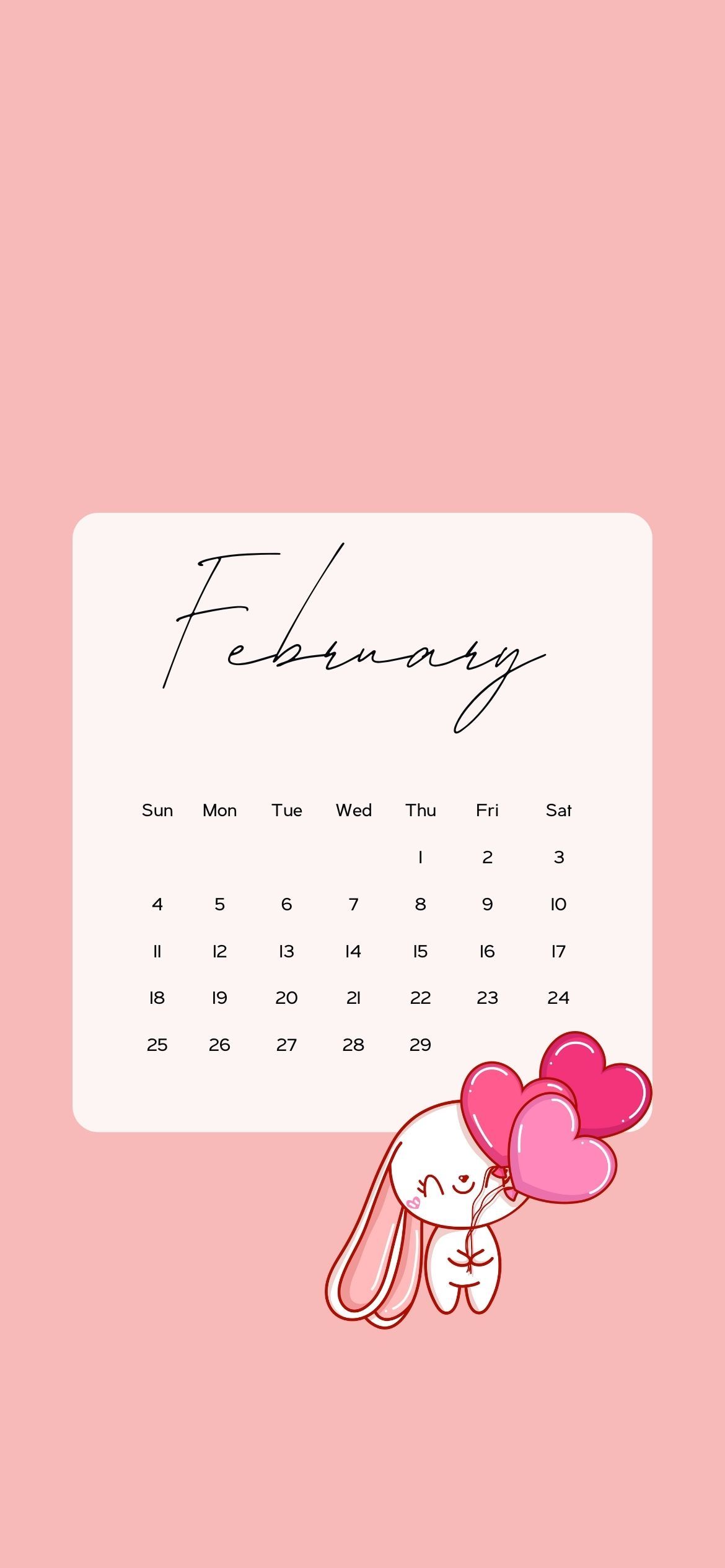 1170x2532 February Calendar Wallpaper Cute