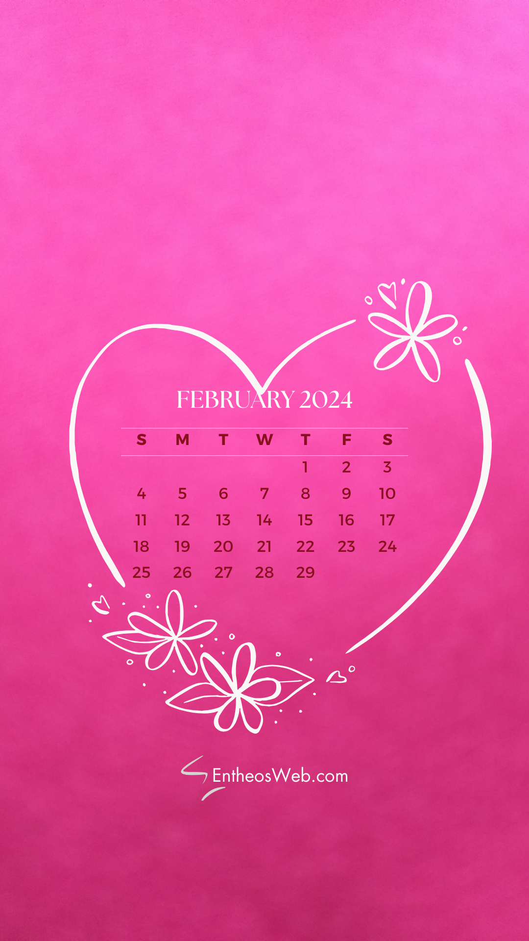 1080x1920 February 2024 Phone Wallpaper Calendar