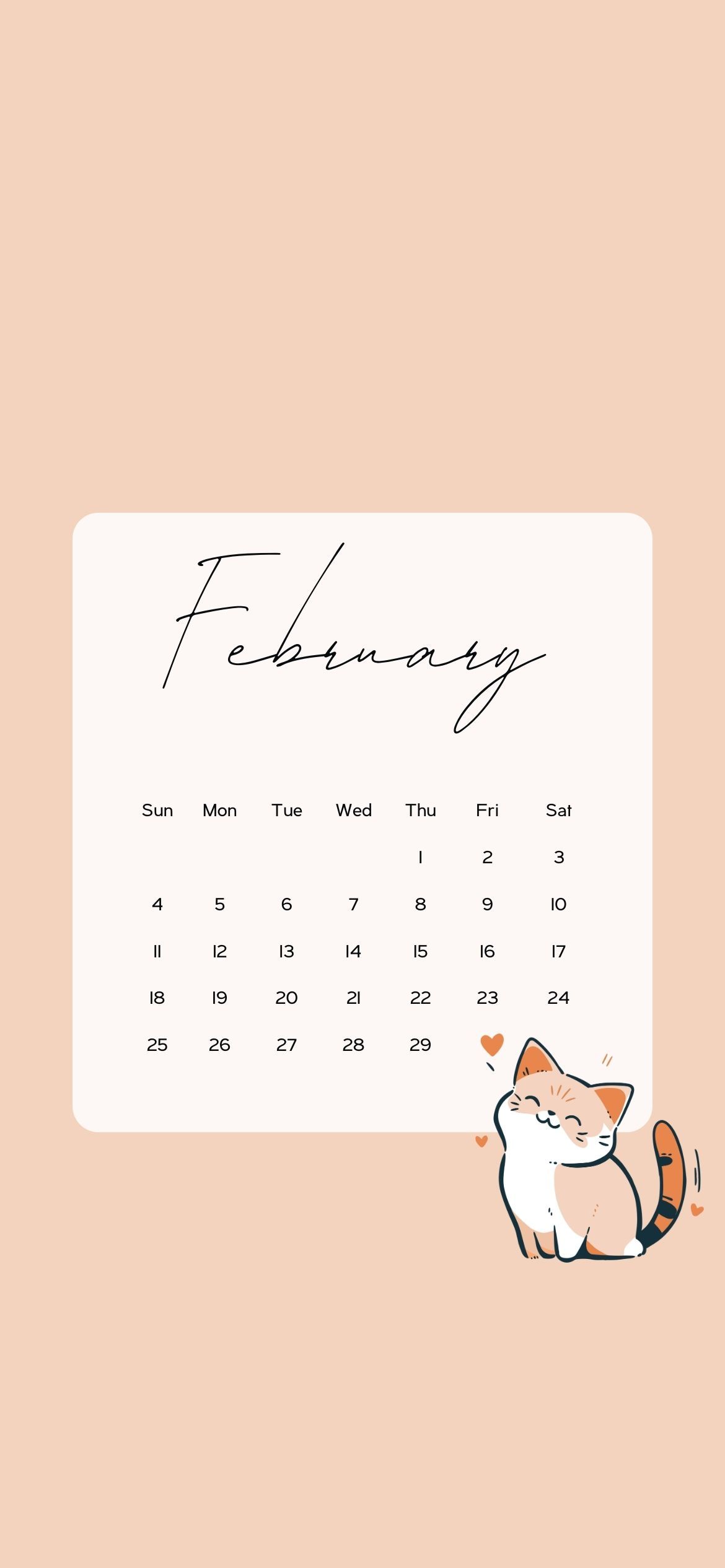 1170x2532 February Calendar Wallpaper Cute