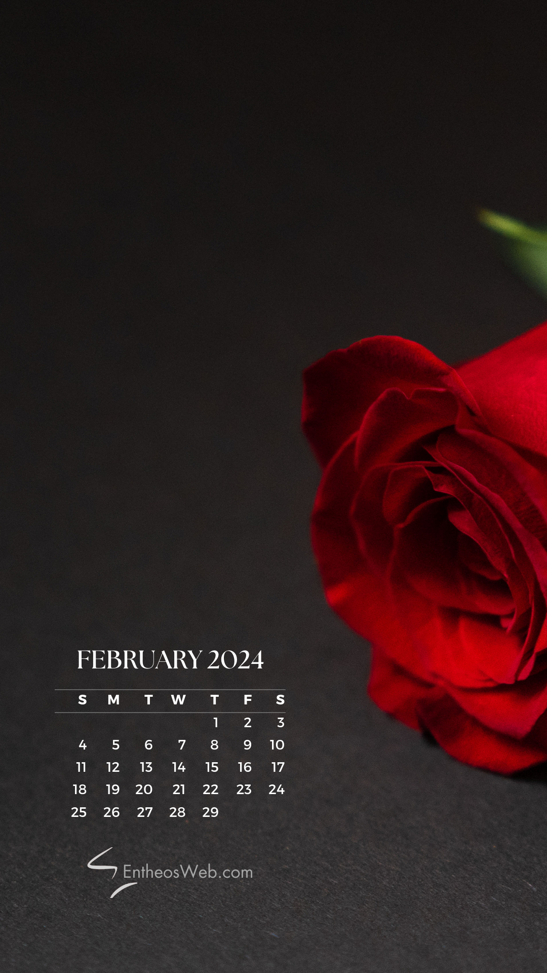 1080x1920 February 2024 Phone Wallpaper Calendar