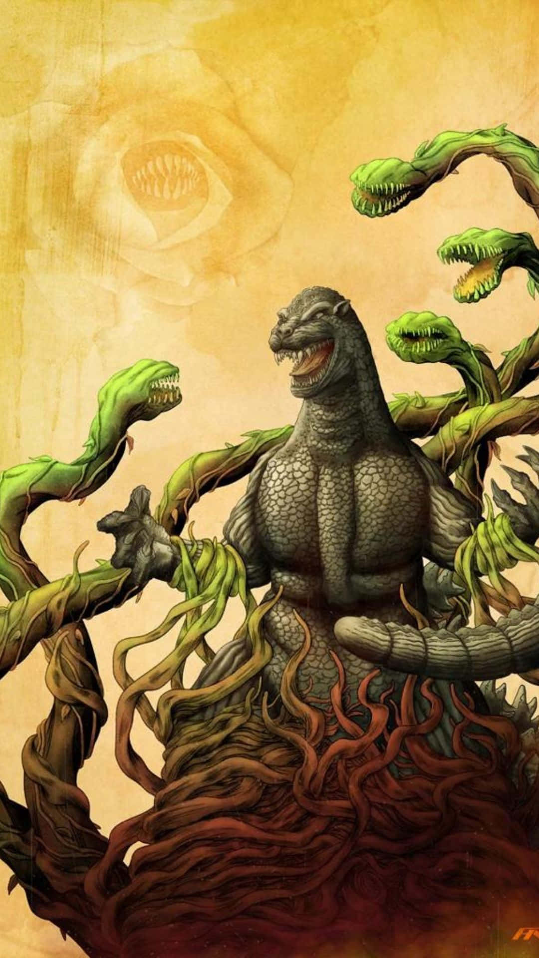 1080x1920 Download Godzilla and Biollante face