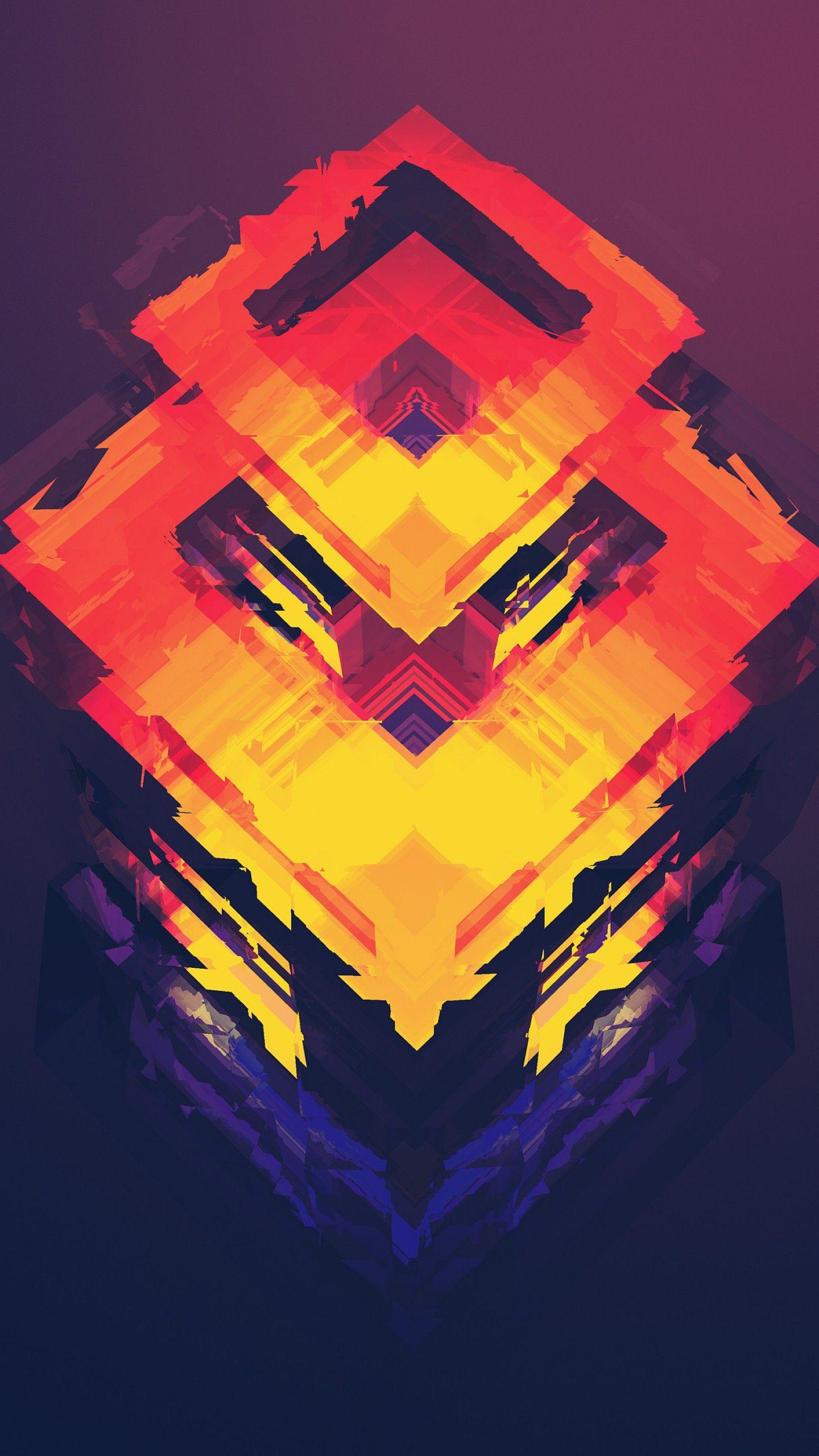 1440x2560 Wallpaper abstract, polygon, 4k, 5k, iphone wallpaper, android wallpaper, orange, red, OS