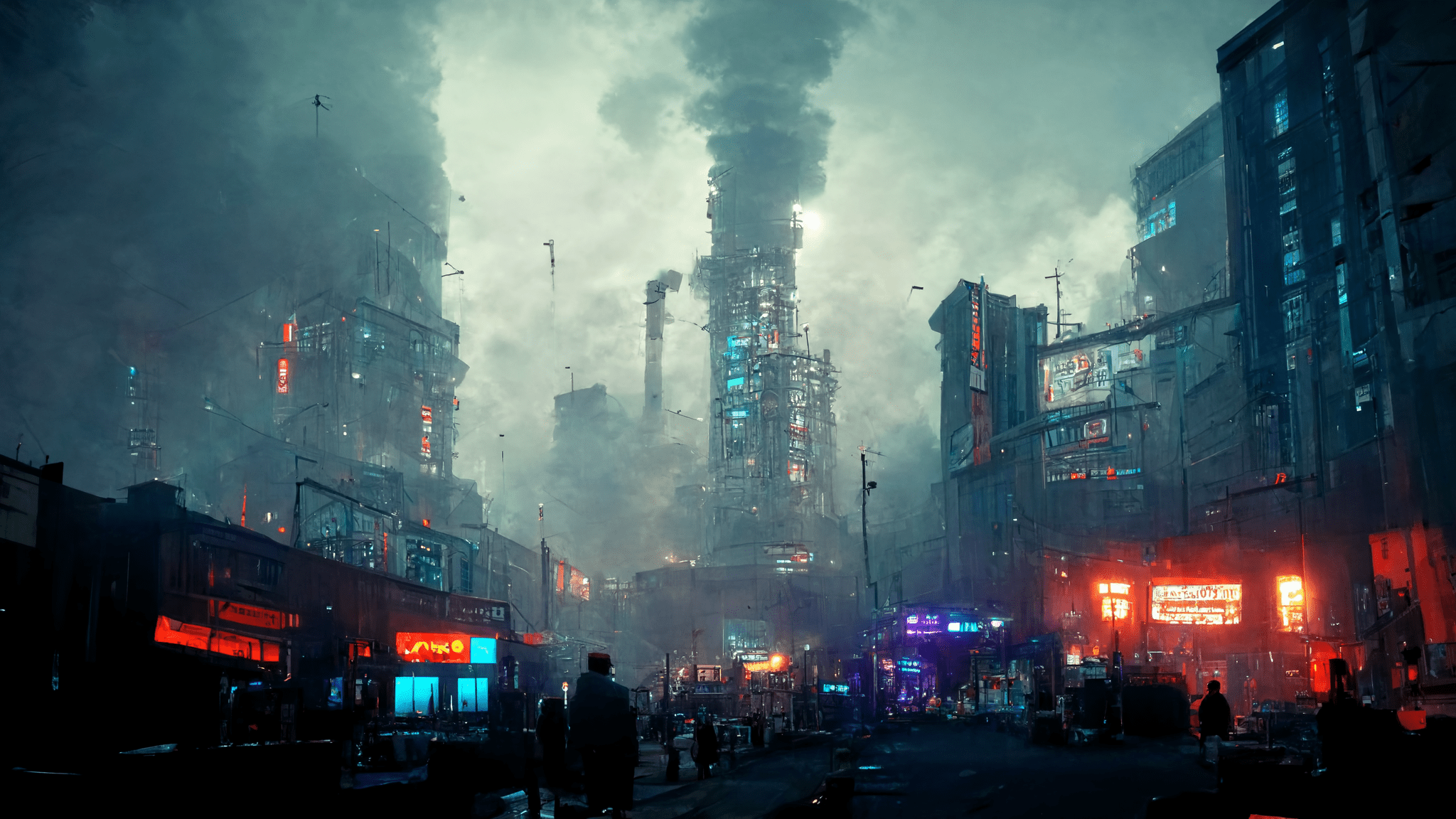 2048x1152 Midjourney prompt: dystopian cyberpunk