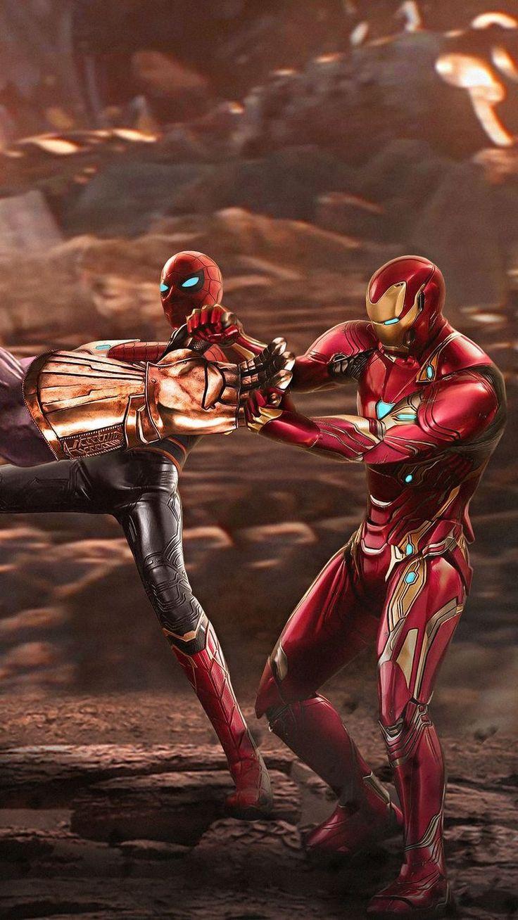Hình nền điện thoại HD 736x1308 Thanos Iron Man and Spiderman - Marvel