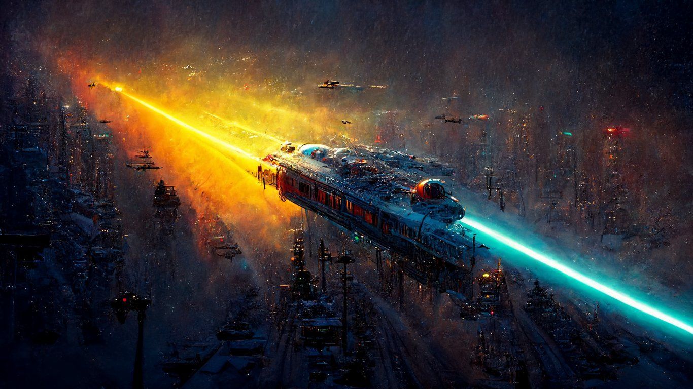 1366x768 prompthunt: starwars spaceship flies to