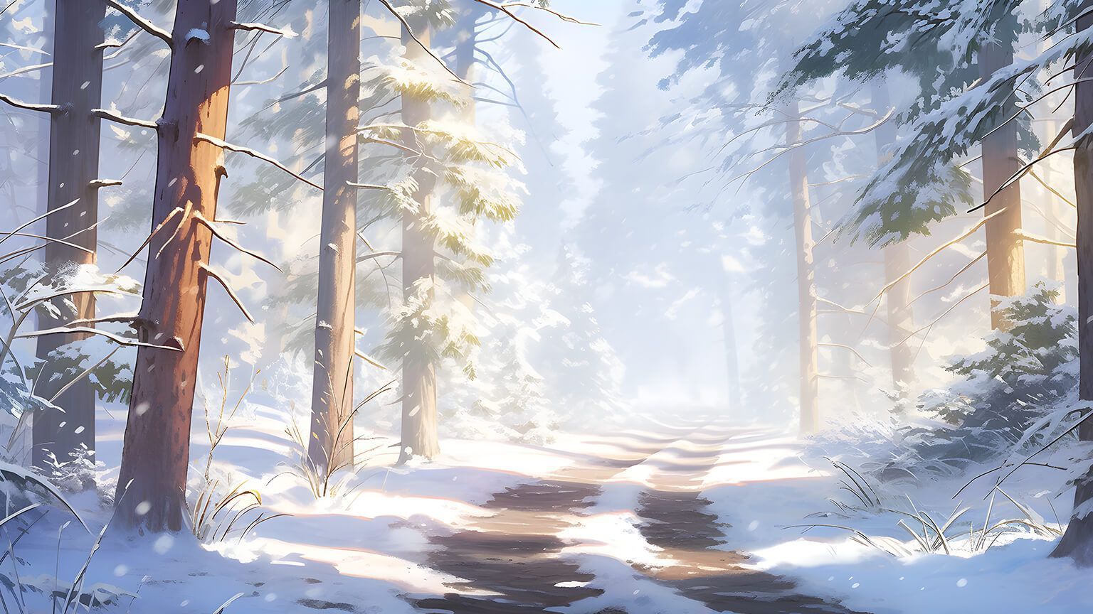 1536x864 Sunny Winter Forest Desktop Wallpaper