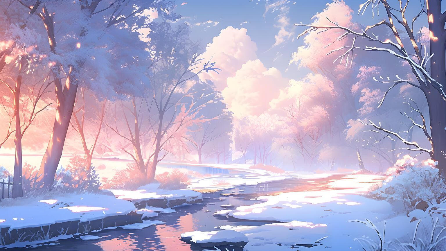 1536x864 Winter Forest & River Desktop Wallpaper
