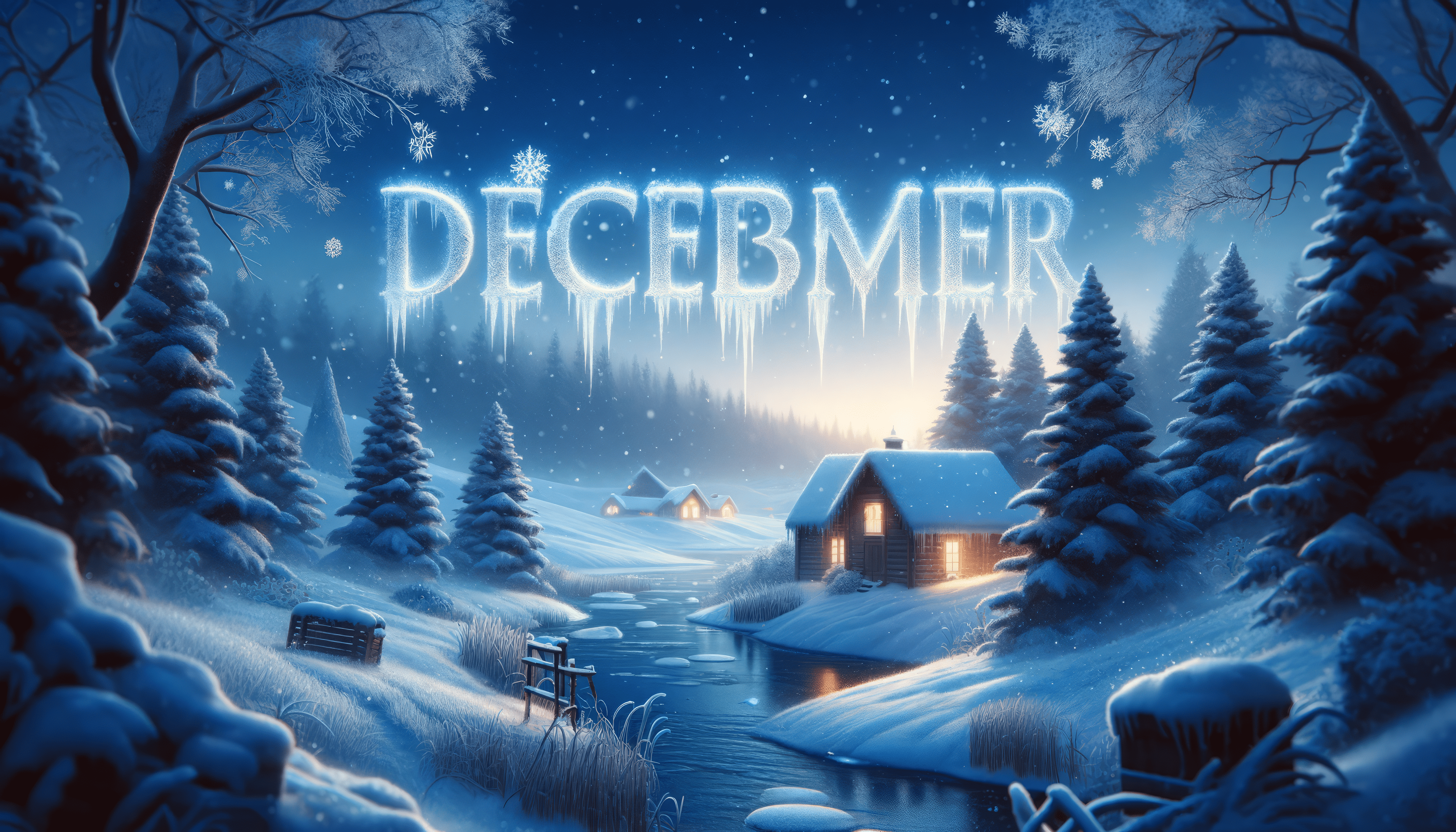 3584x2048 Winter December Night HD Wallpaper