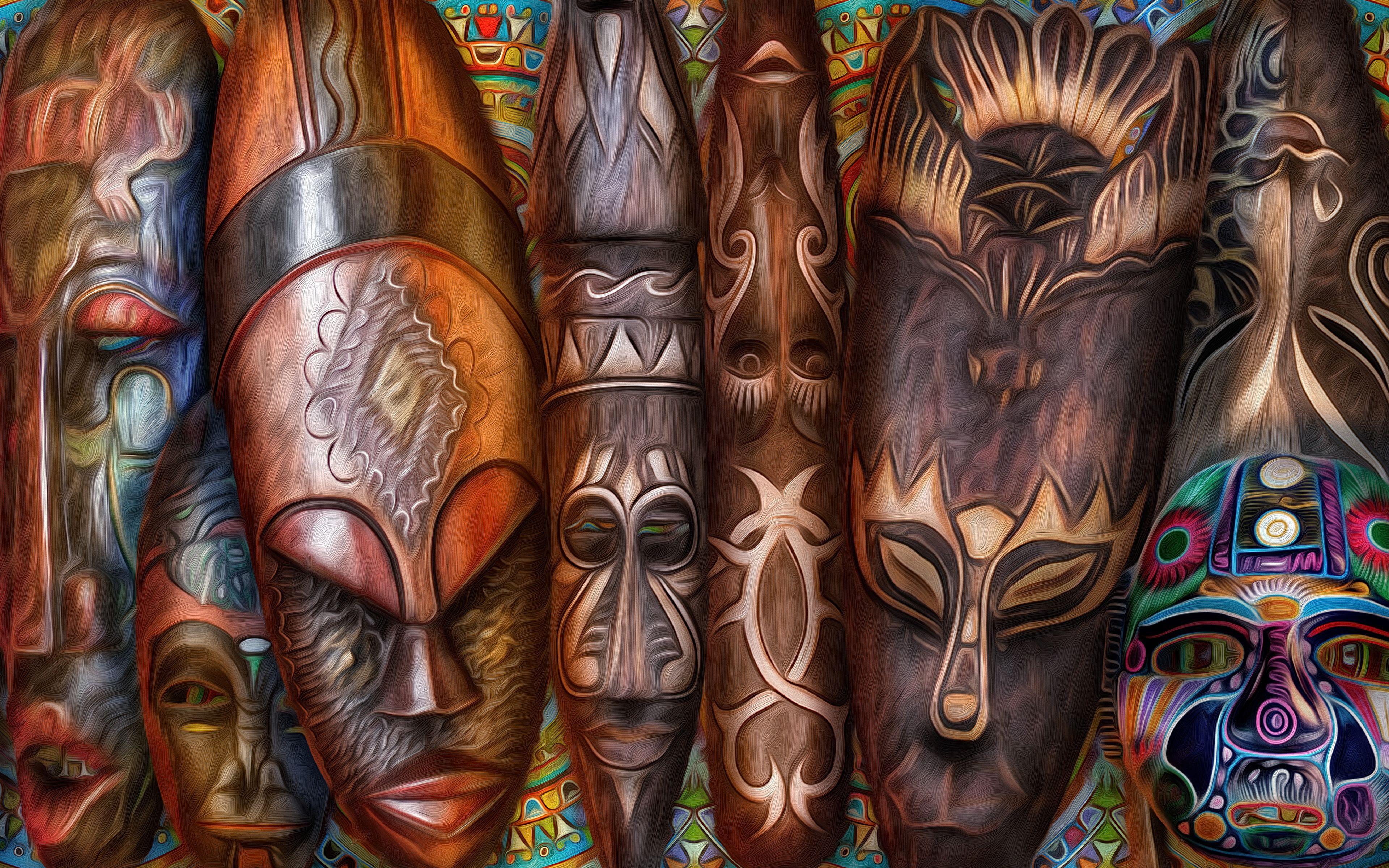 3840x2400 African masks Masks Painting Art 3840x2400