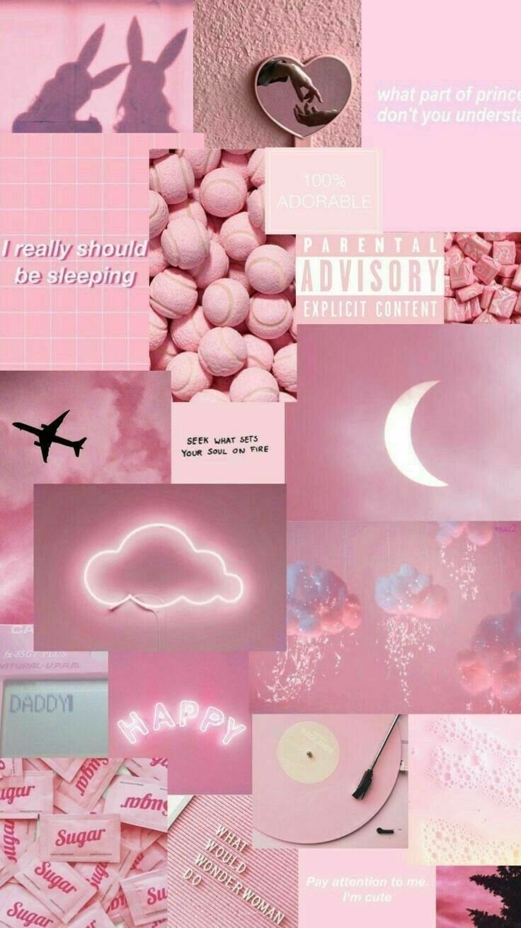 736x1309 Light Pink Aesthetic Collage Wallpaper