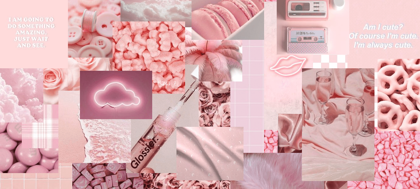 1366x617 Pink Collage Desktop Wallpaper