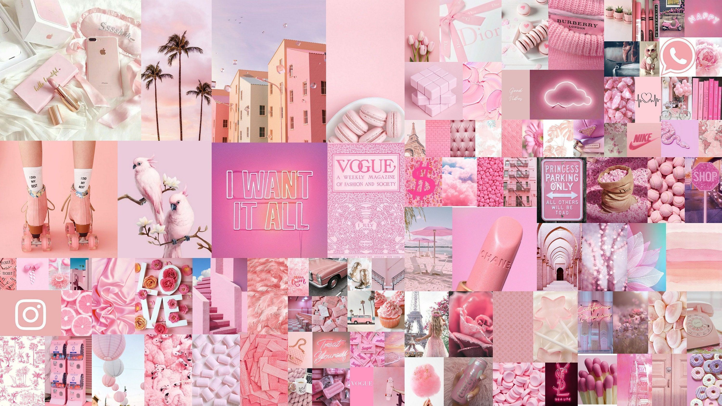 3000x1688 Baby Pink Aesthetic Wall Collage Kit