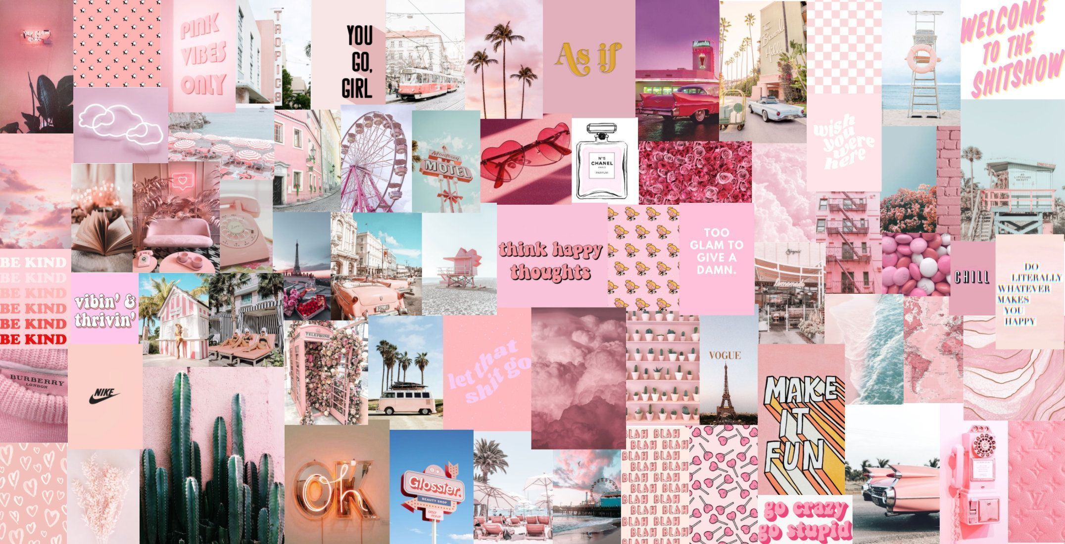 2152x1100 Collage Pink Computer Wallpaper
