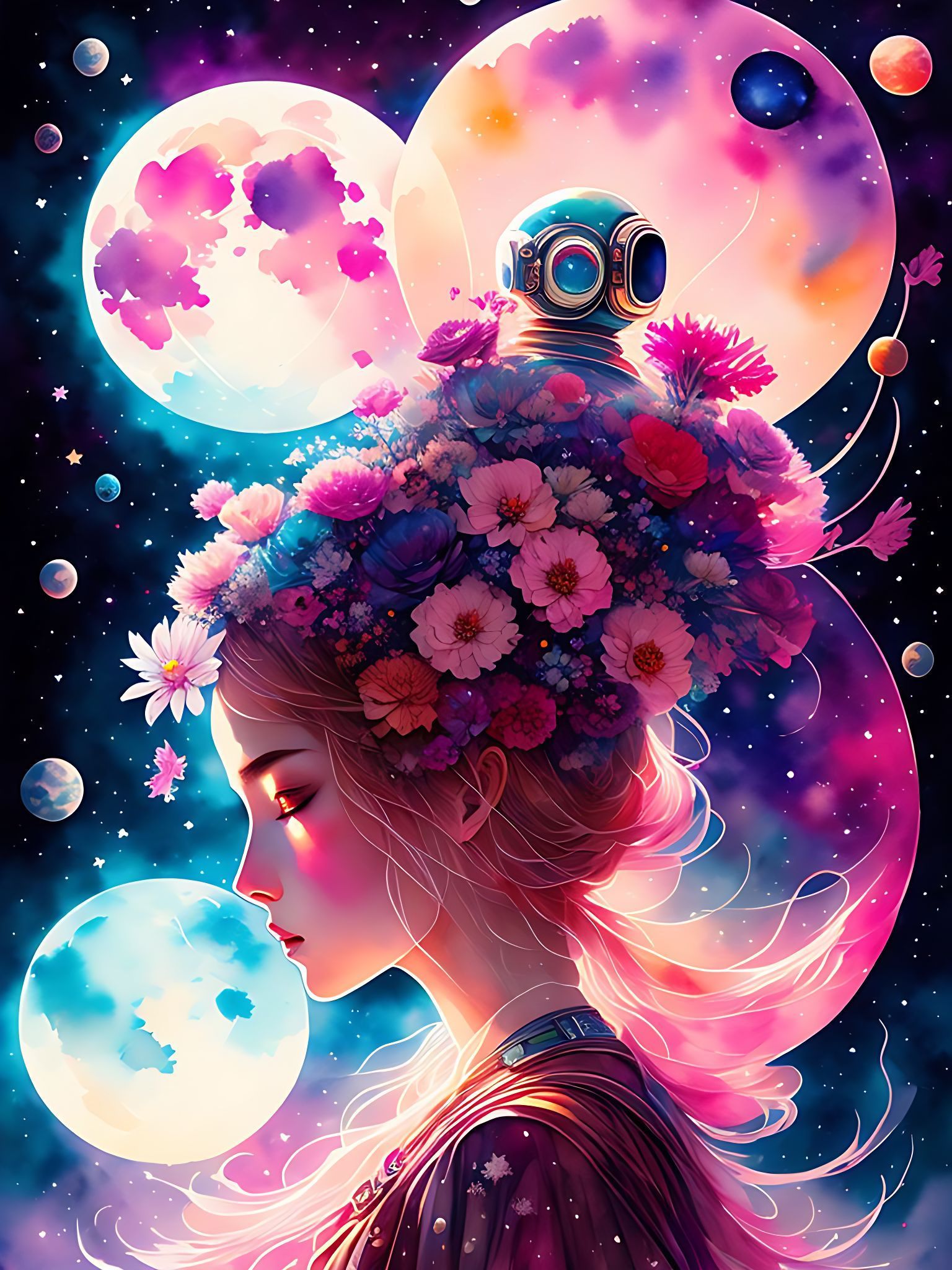 1536x2048 Sana: watercolor pink astronaut