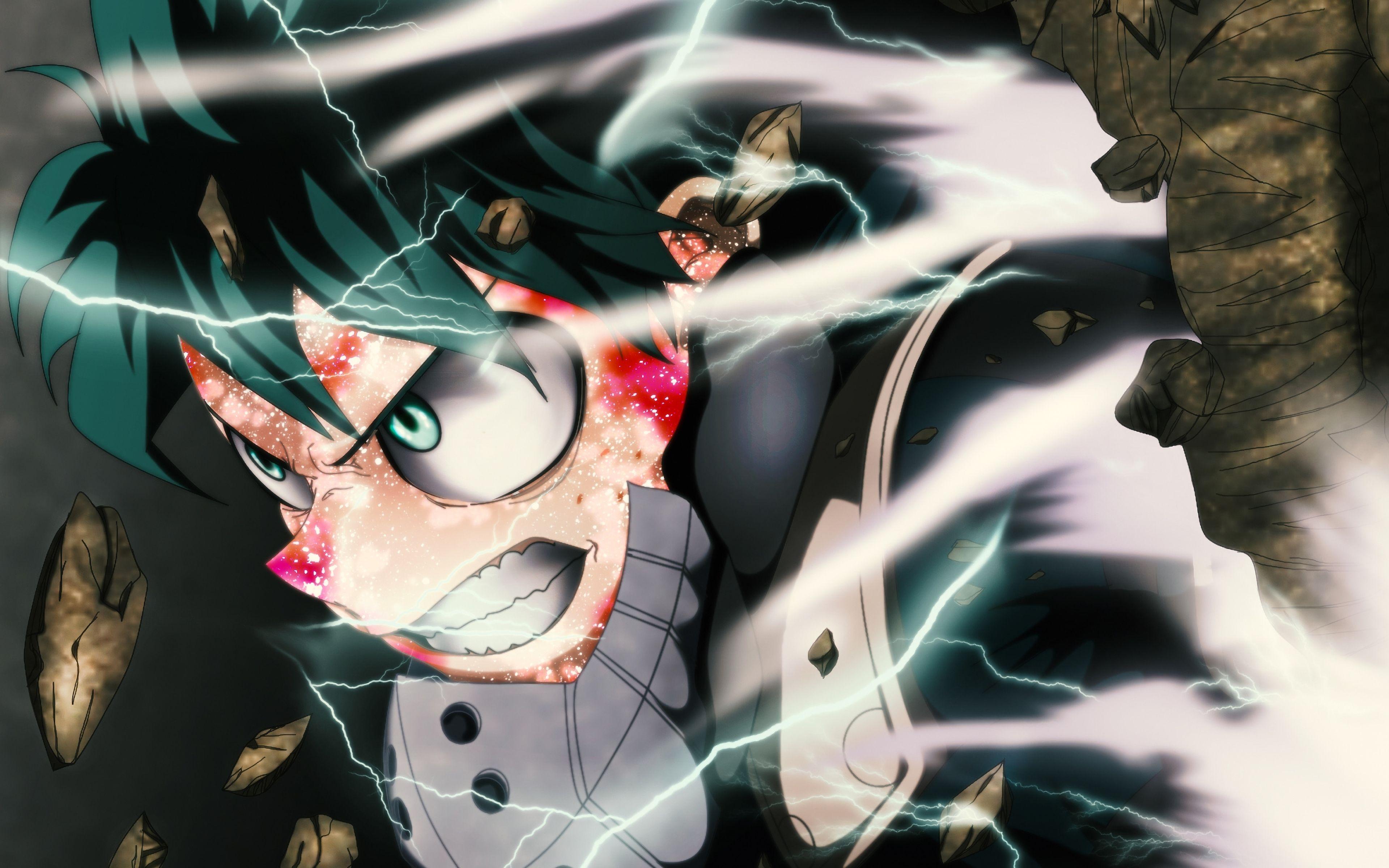 3840x2400 4k, Izuku Midoriya, Lightnings, Boku No Hero Academia