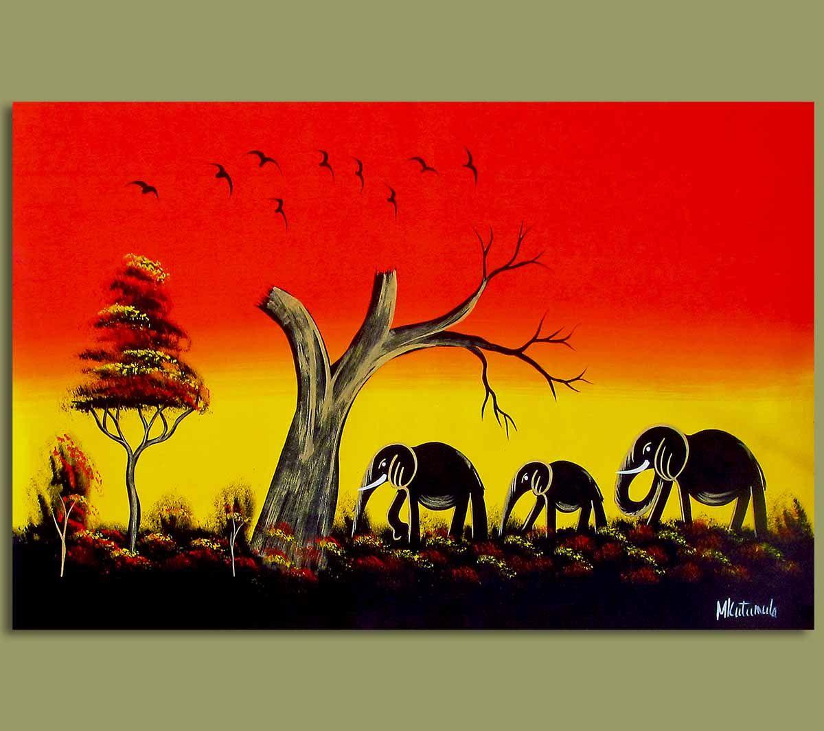 1200x1064 African Art Elephant Sunset. Art. African art