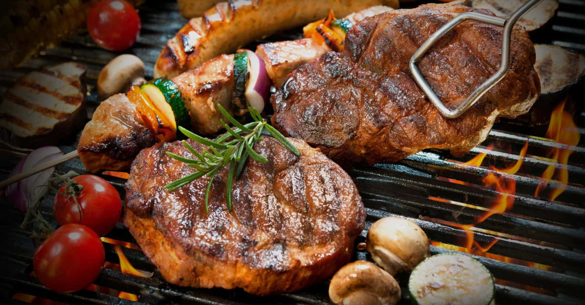 1920x1000 Download A Grill With Meat, Vegetables