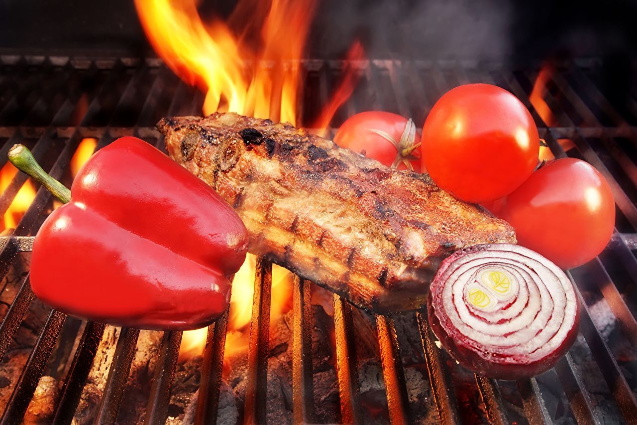 1280x853 Desktop Wallpaper Onion Tomatoes Fire