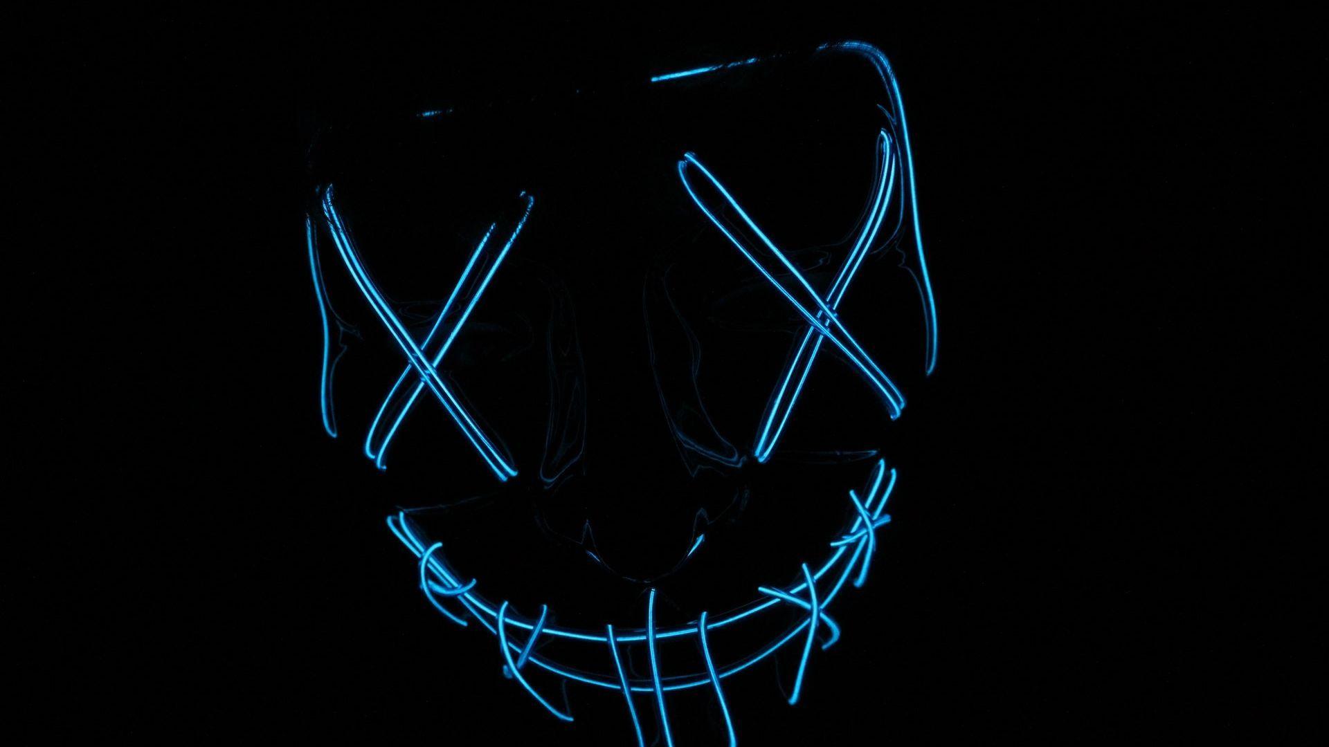 1920x1080 Blue Neon Skull Signage hình nền