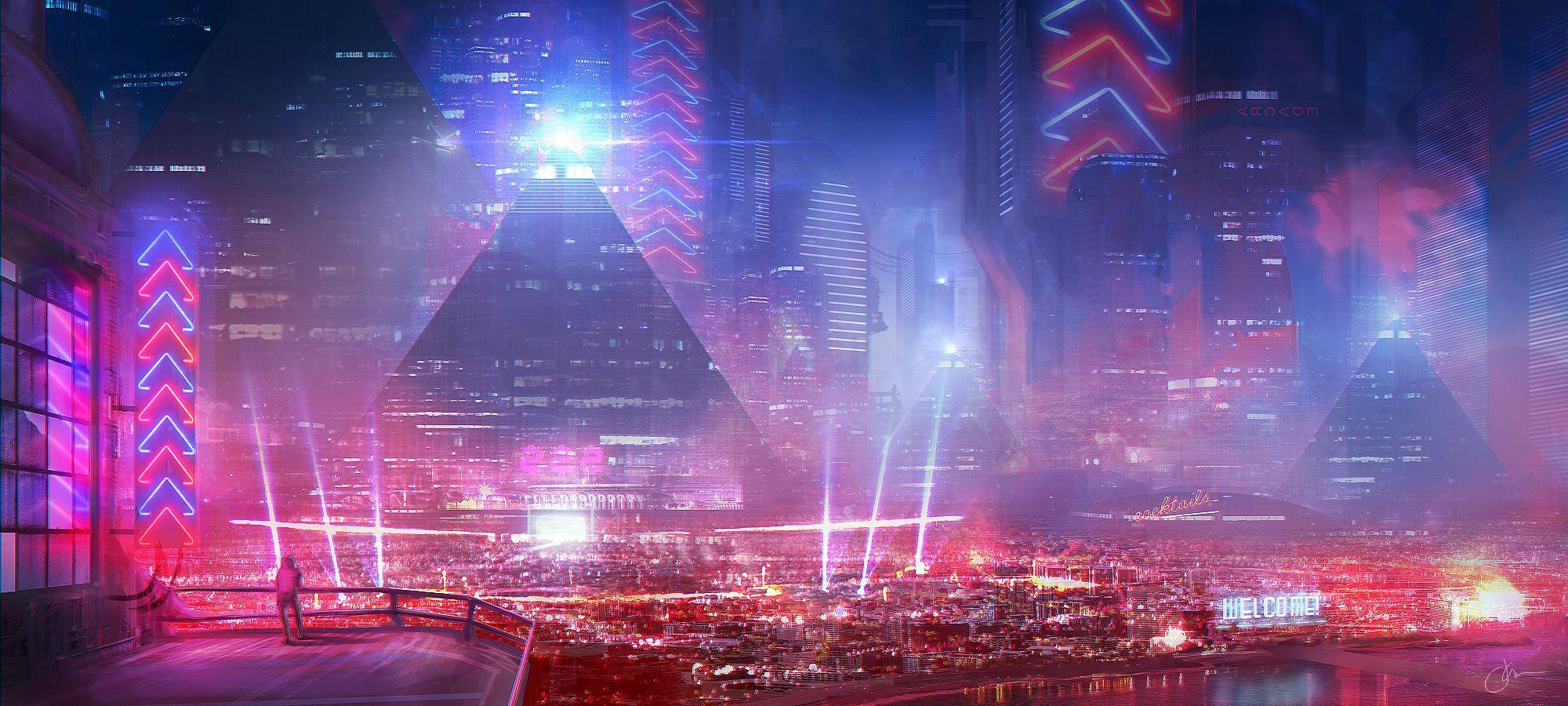 Hình nền 2000x900 Neon City