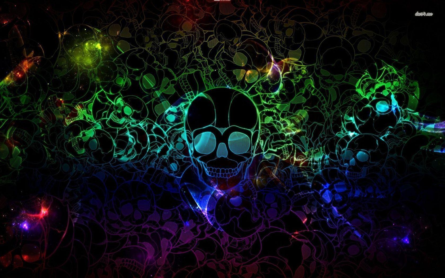 HD wallpaper human skull illustration artwork neon digital art cyan  black background  Wallpaper Flare