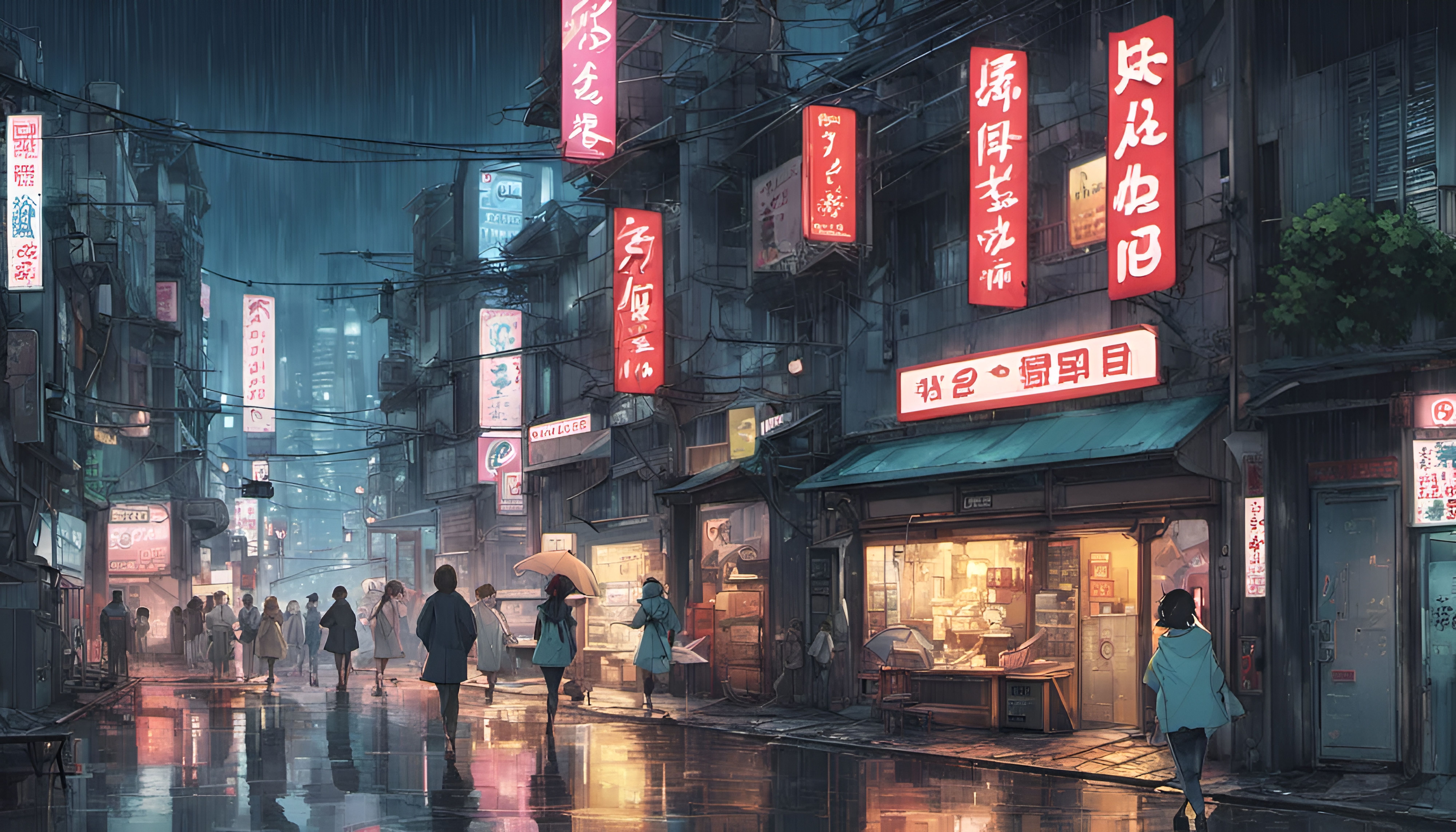 8000x4571 Night Life in Japan Wallpaper