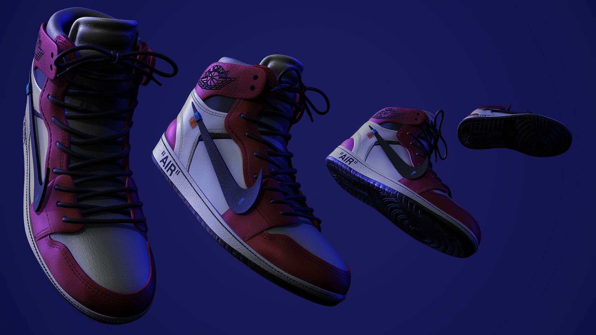 1920x1080 Nike Air Jordan Retro 1 x offwhite 3D model