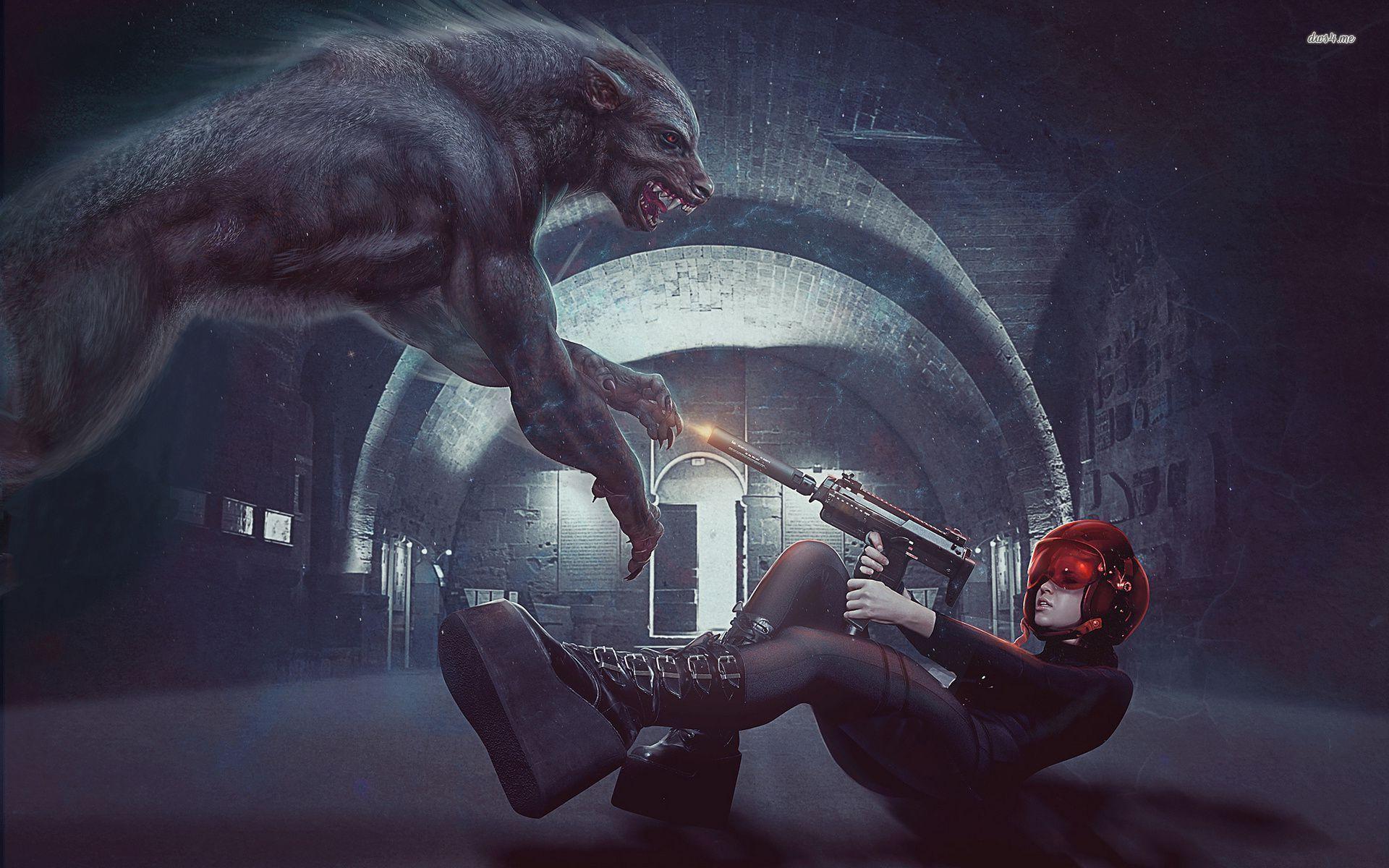 1920x1200 Girl shooting the werewolf wallpaper wallpaper