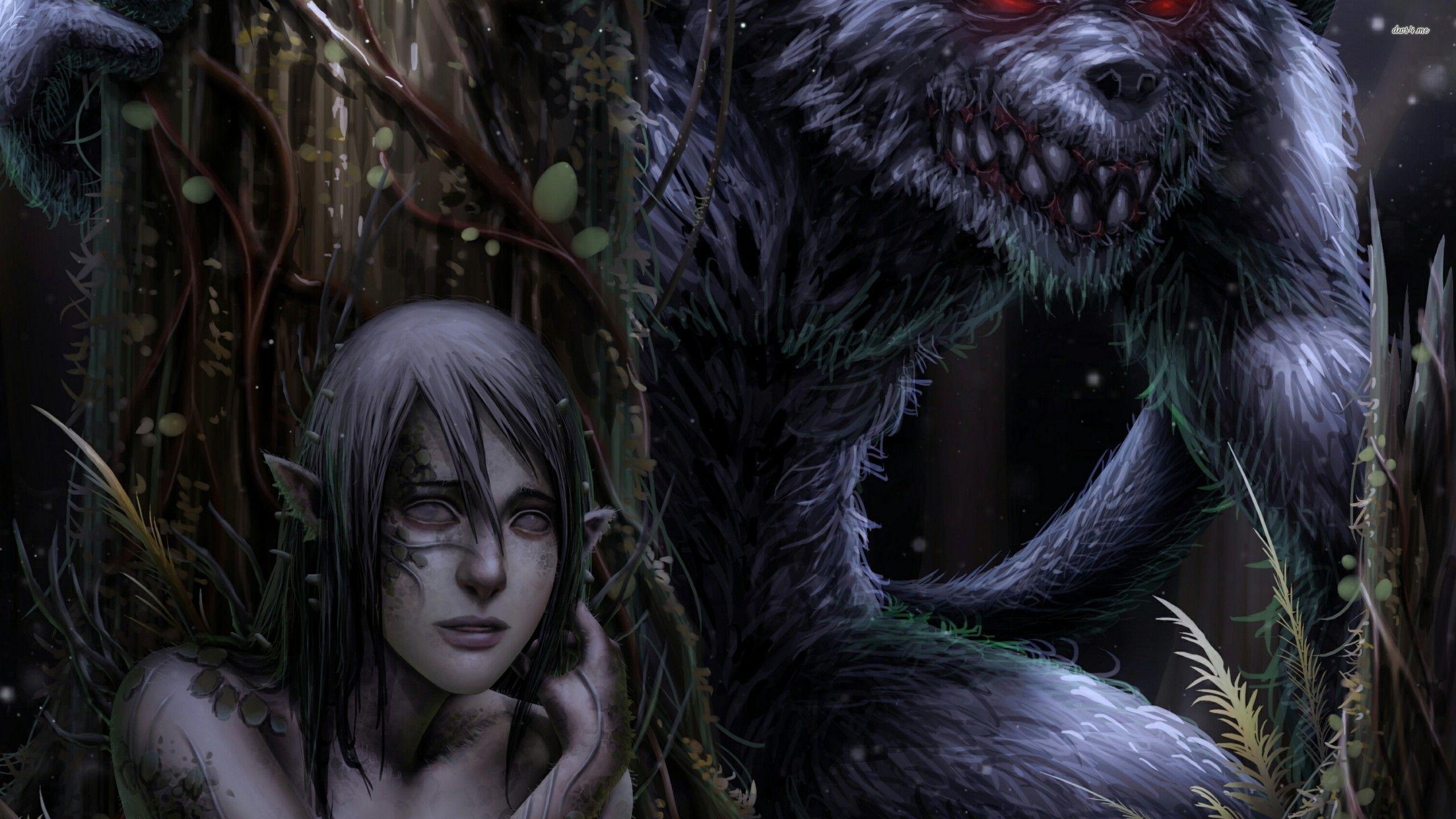 2560x1440 Elf Girl & Werewolf wallpaper