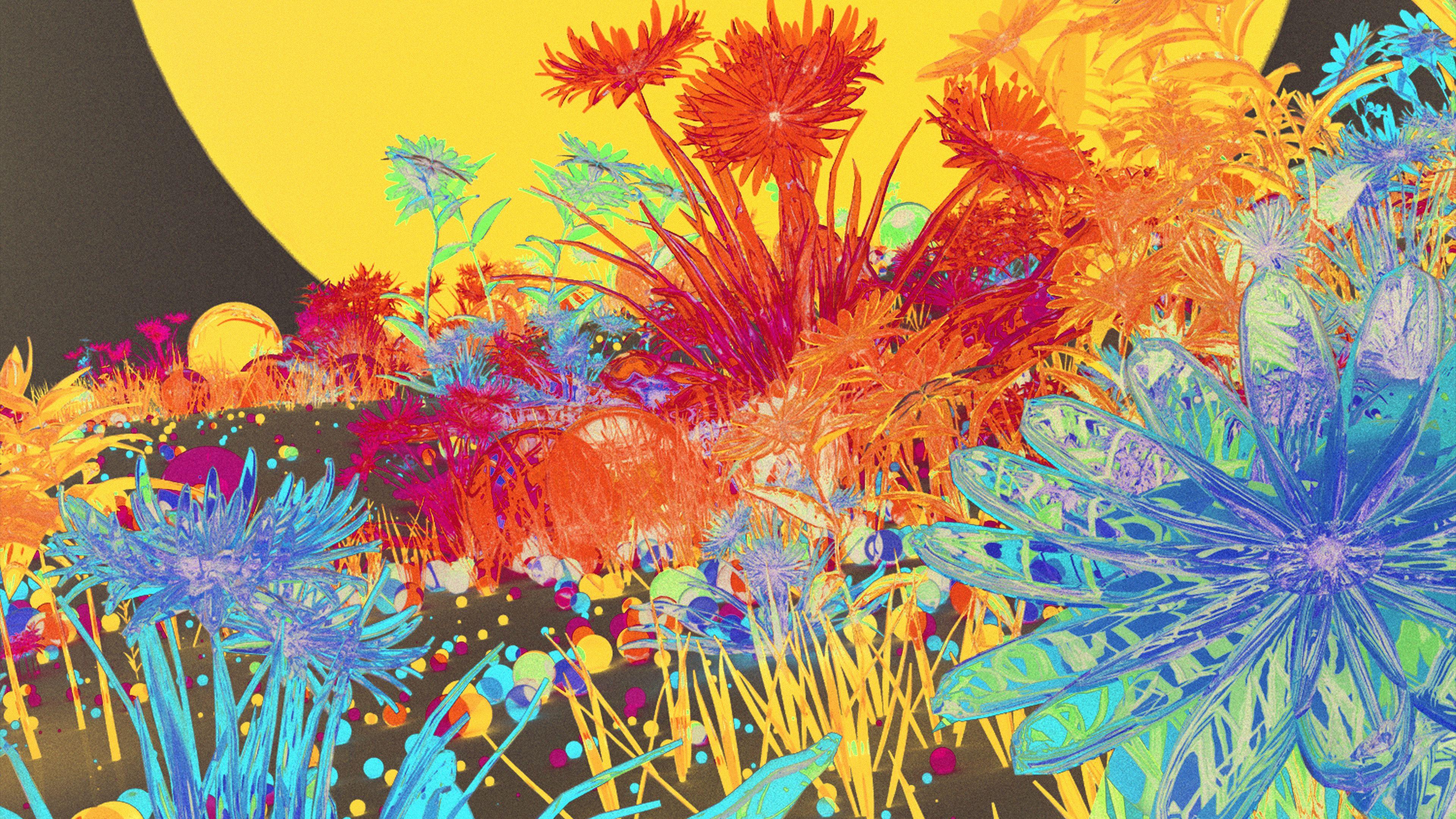 3840x2160 Flower Art Neon Illustration Art Inverted Wallpaper