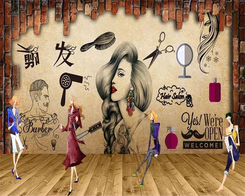 1000x800 Beibehang Customized 3D wallpaper salon hair salon beauty salon background wall barber shop nostalgic retro makeup 3D wallpaper. Wallpaper