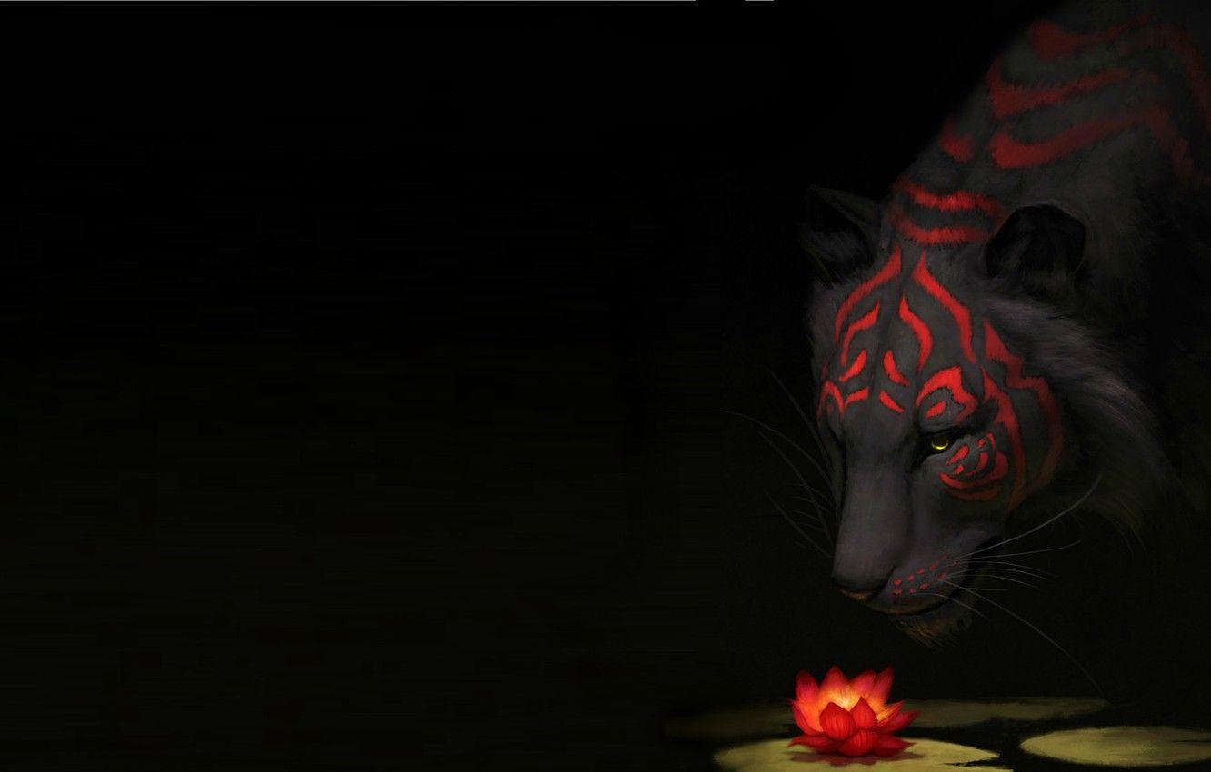 1332x850 Wallpaper tiger, minimalism, art, Lotus, jade mere image