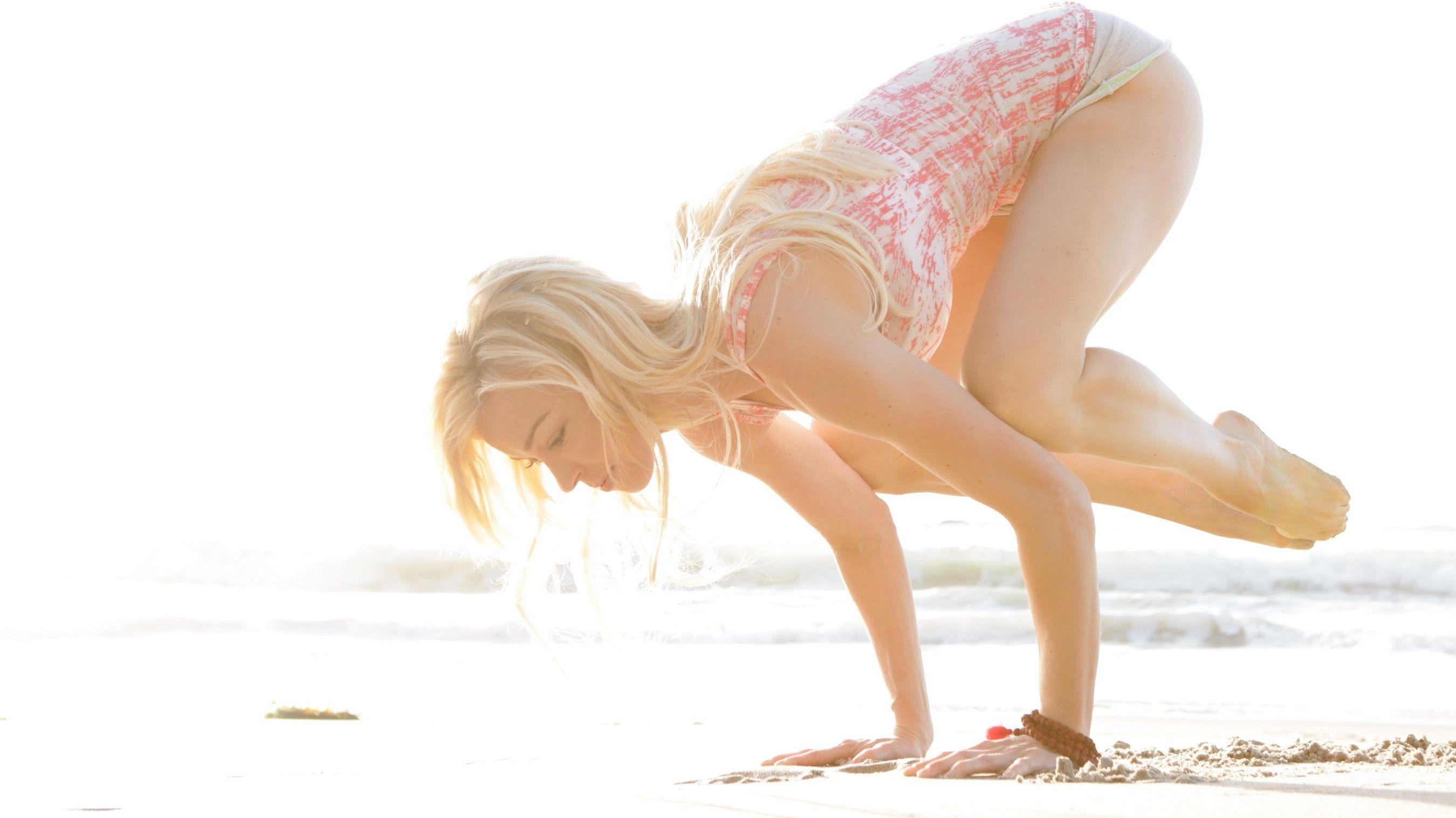 2700x1516 women Outdoors, Women, Model, Yoga, Beach, Sand Wallpaper