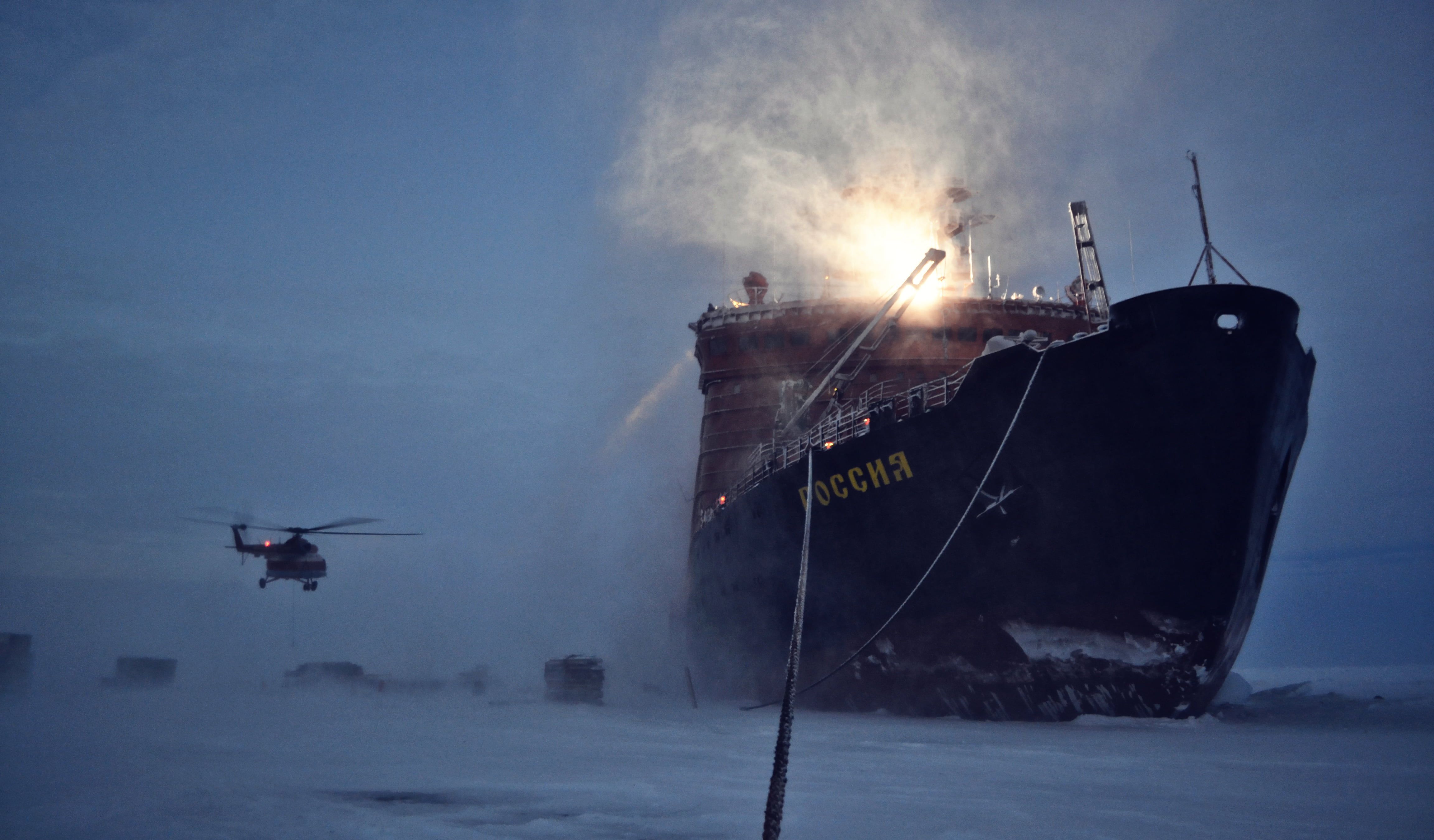 4608x2700 Winter #Ice #Helicopter #Icebreaker