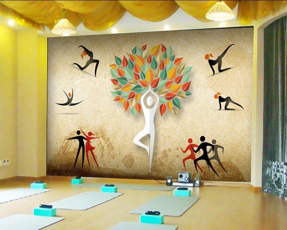 1000x800 US $19.0 50% OFF. Free Shipping Custom Wallpaper Mural Retro Yoga Studio Yoga Modeling Industrial Style Dance Studio Background Wall Painting Deco In
