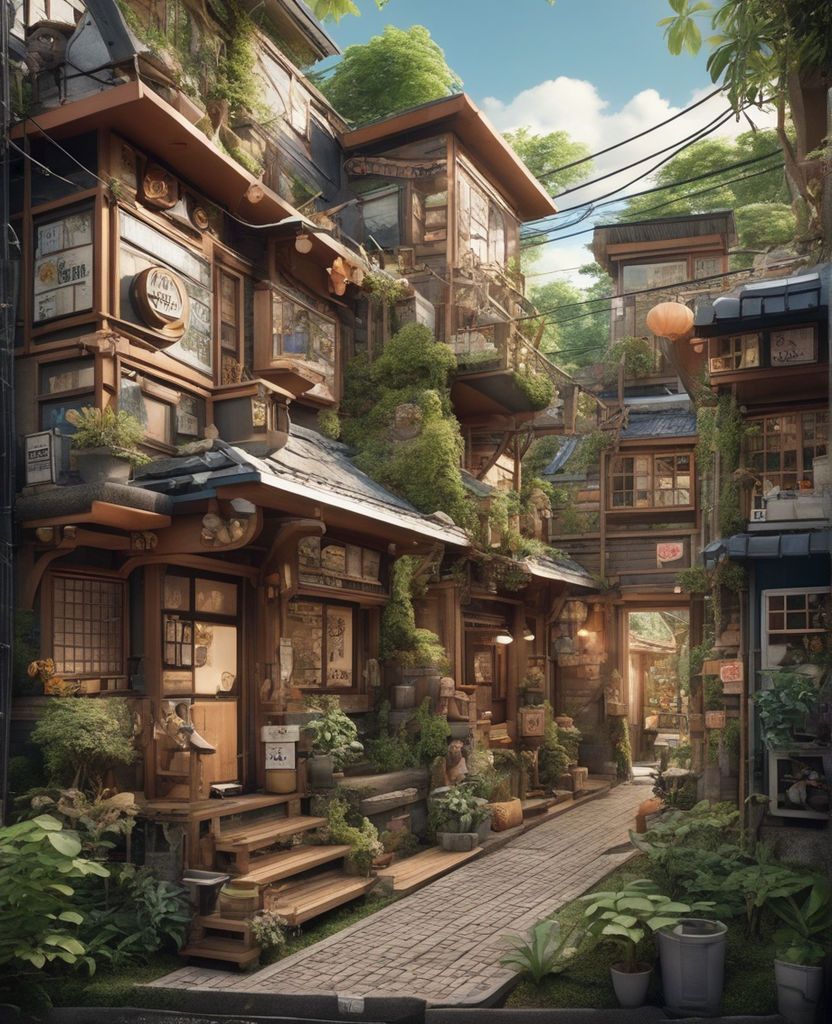 832x1024 anime neighborhood house in tokyo city