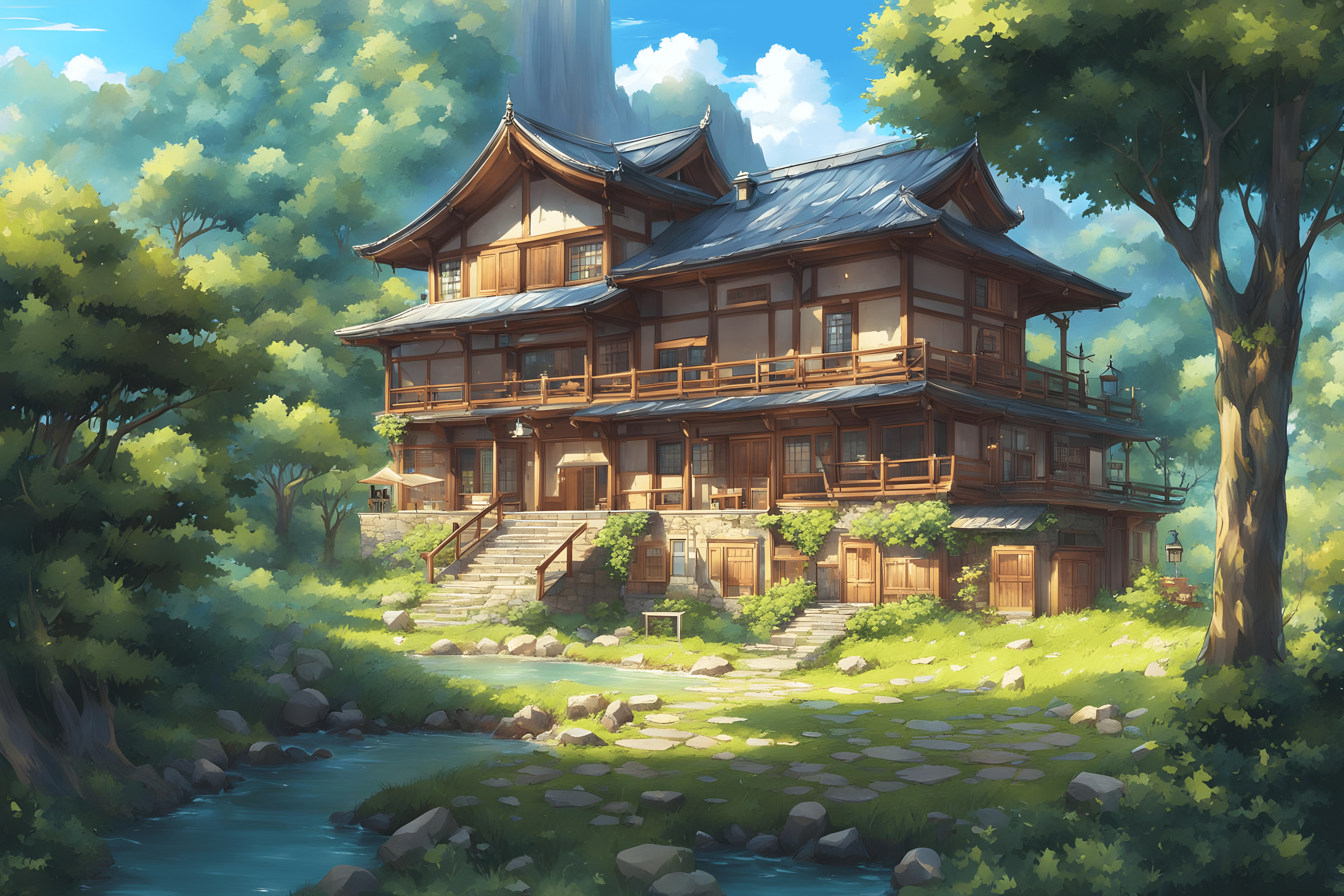 6144x4096 Anime House 4k Ultra HD Wallpaper