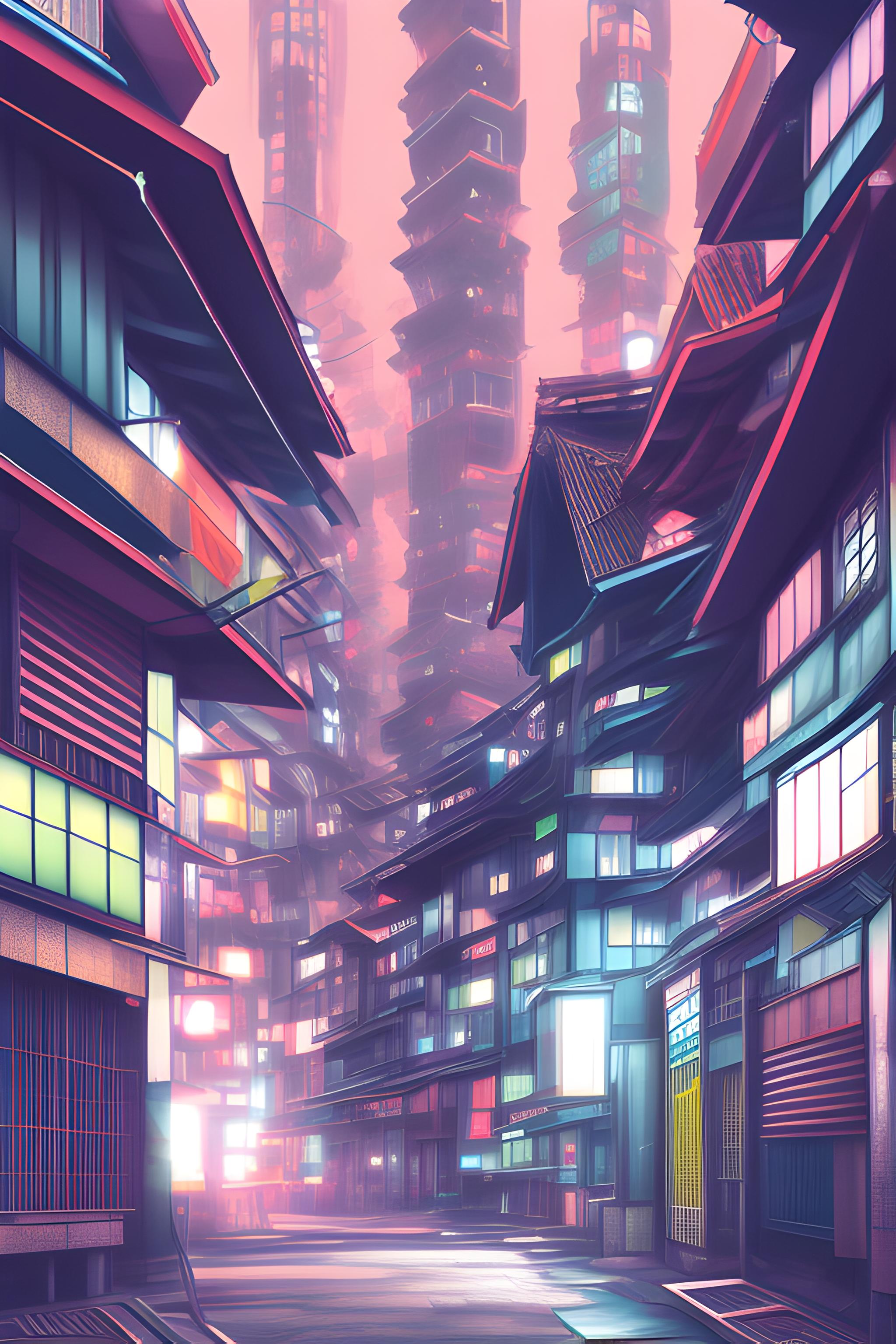 2048x3072 Japan neighborhood, dystopian style