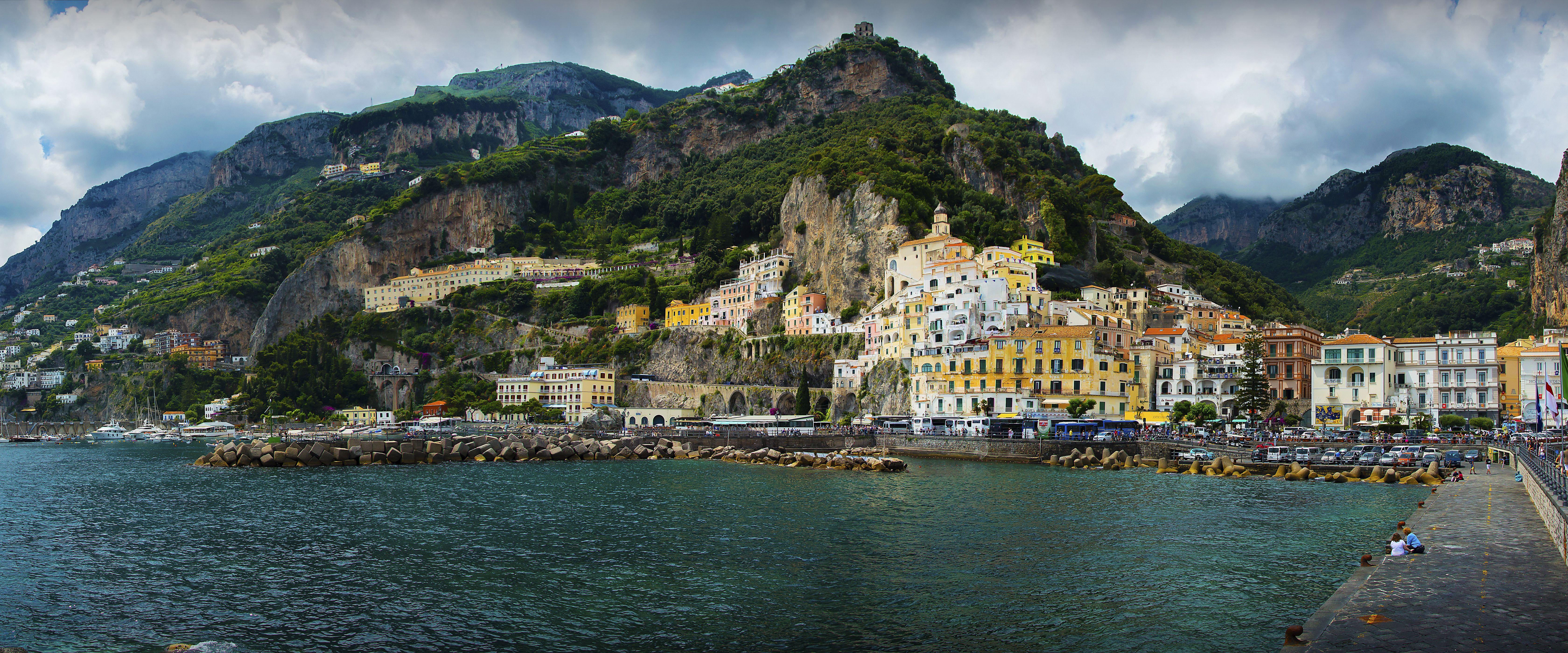 6720x2800 Amalfi Coast in Italy 4k Ultra HD Wallpaper. Background Image