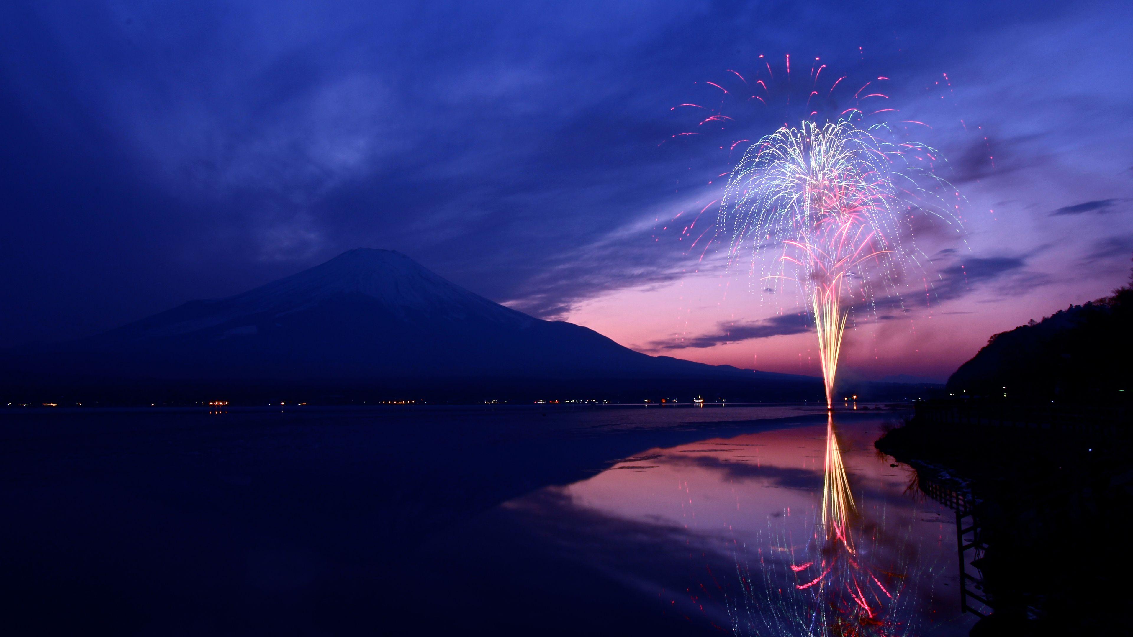 3840x2160 Wallpaper 4k Mount Fuji Fireworks Japan 4k 4k Wallpaper, HD