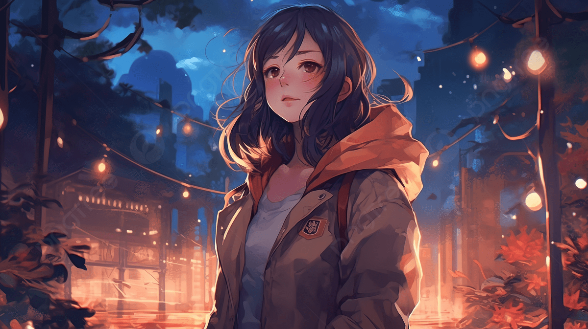 1200x673 Anime Girl Is Standing In A Street Lit
