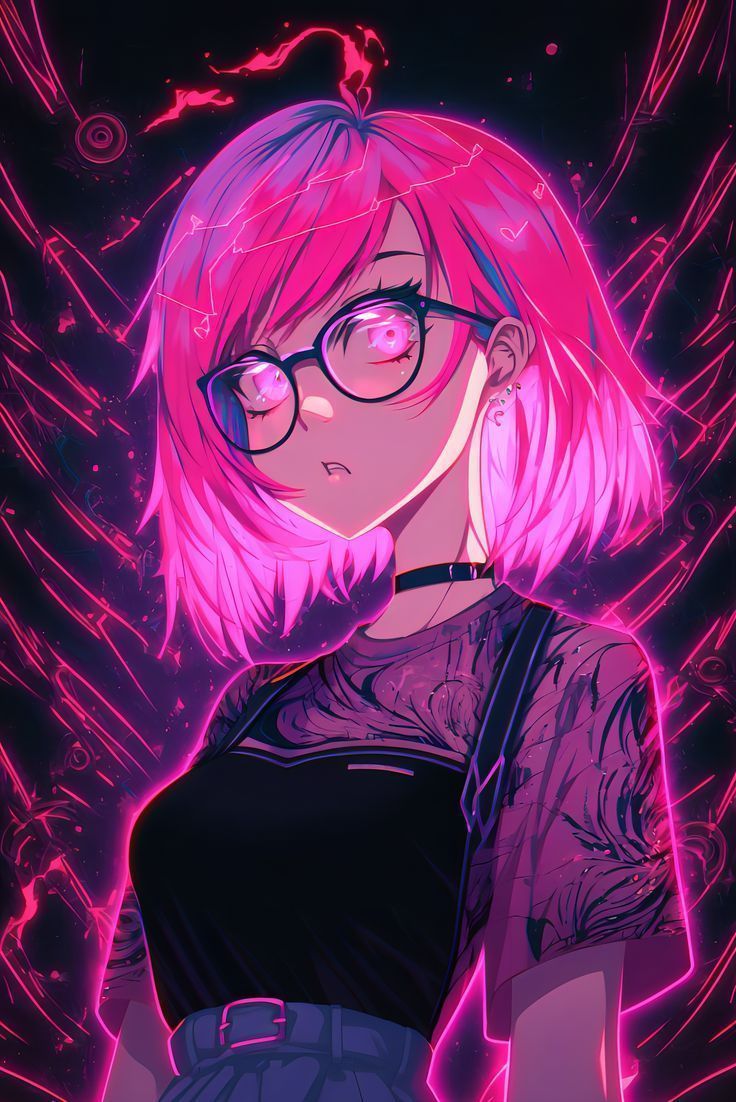736x1102 Pink haired anime girl with glasses