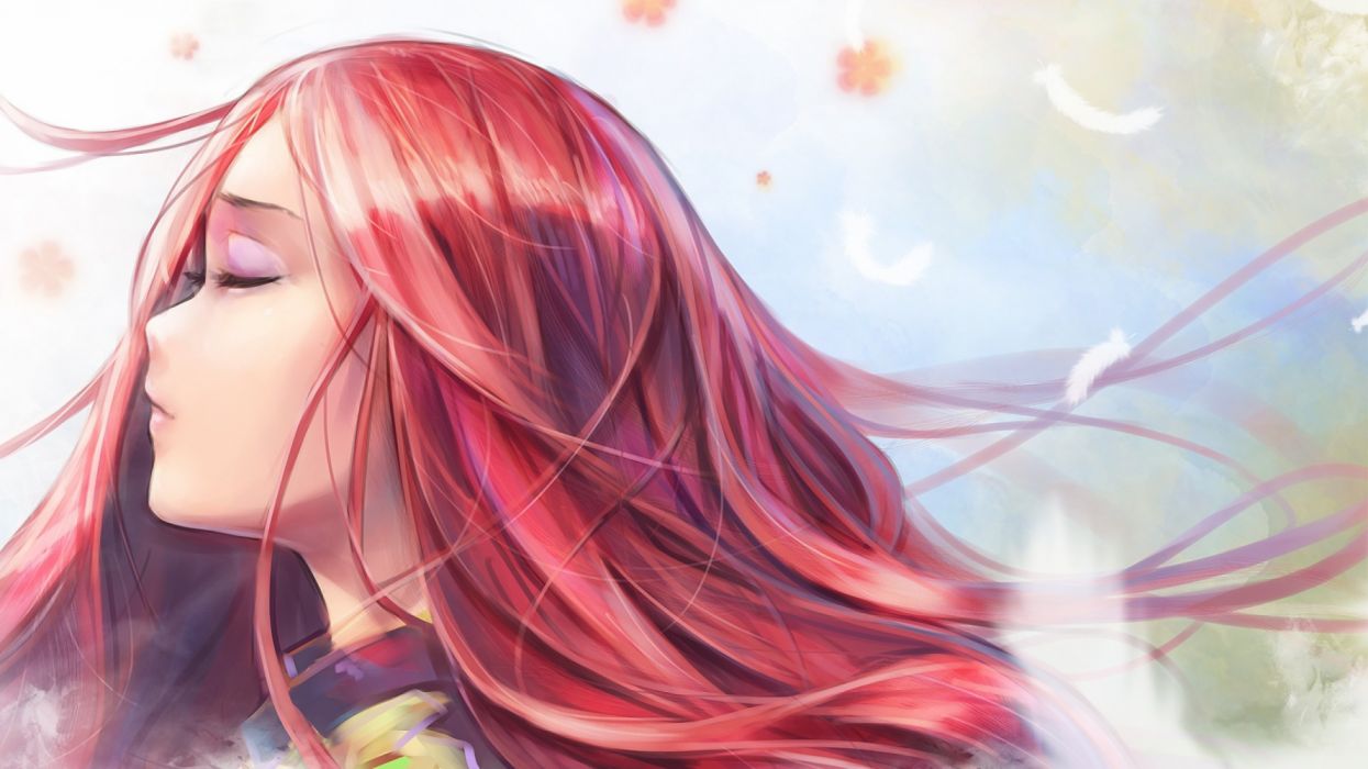 1245x700 Anime girl rredhead closed eyes