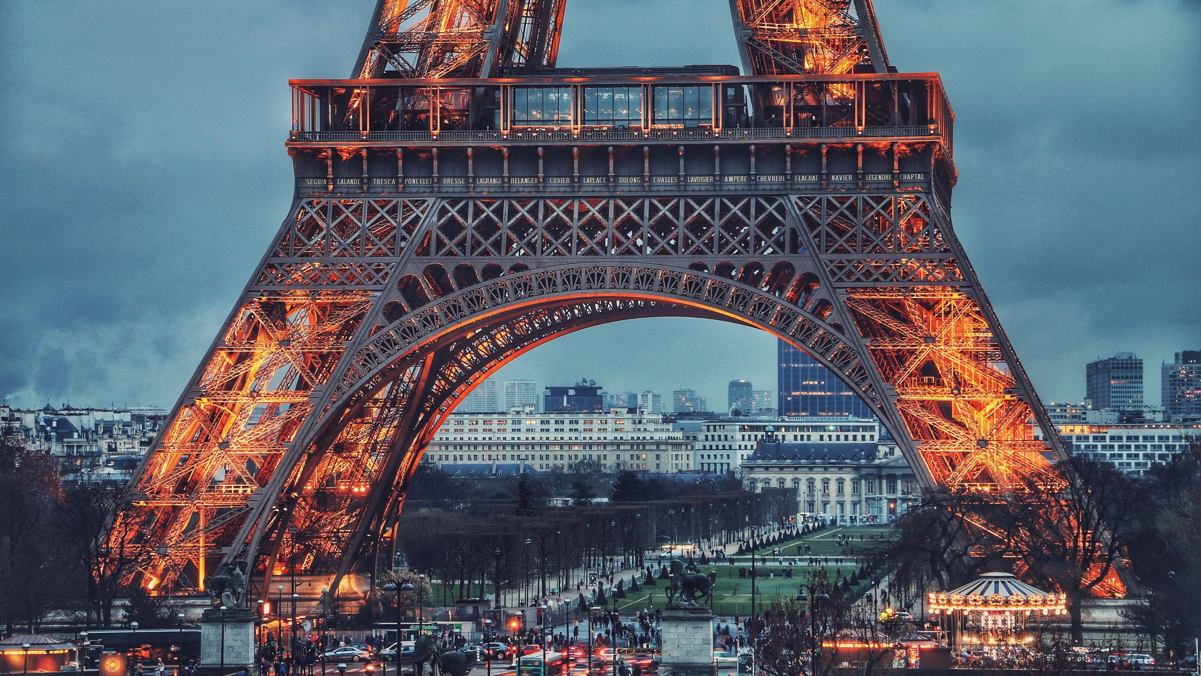 3840x2160 Hình nền tháp Eiffel, đêm, Đèn, Paris, Pháp