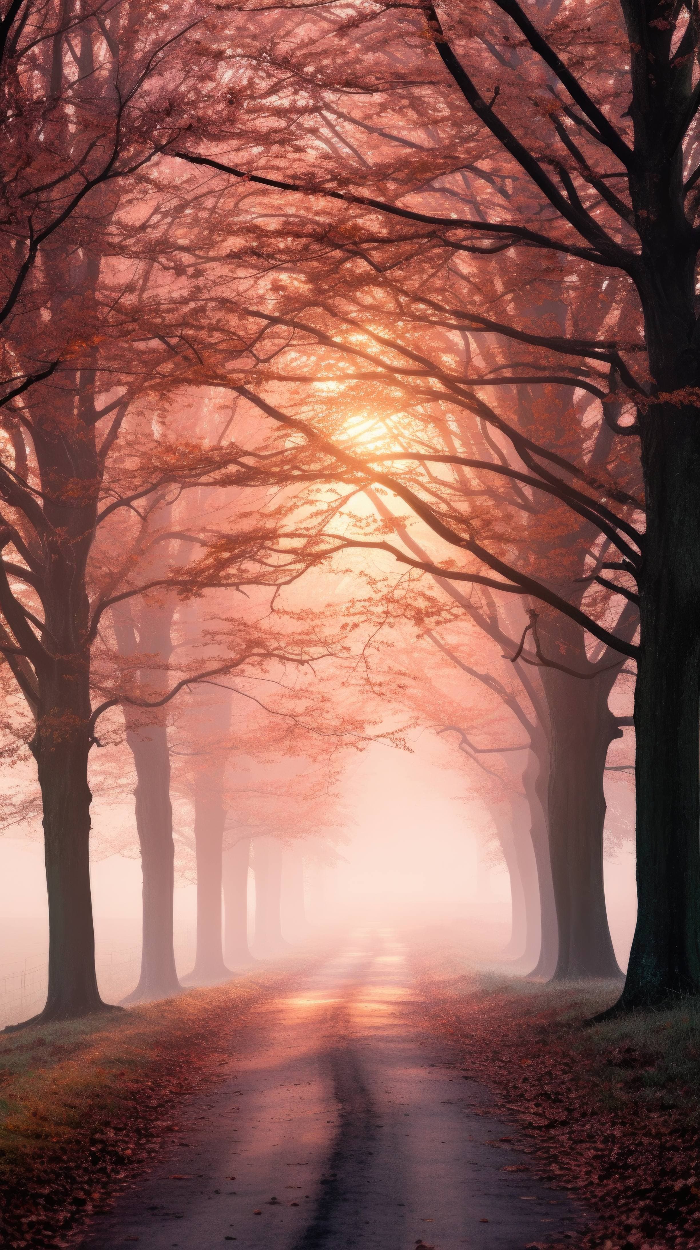 2448x4368 Autumn Hued Trees Lining A Tranquil