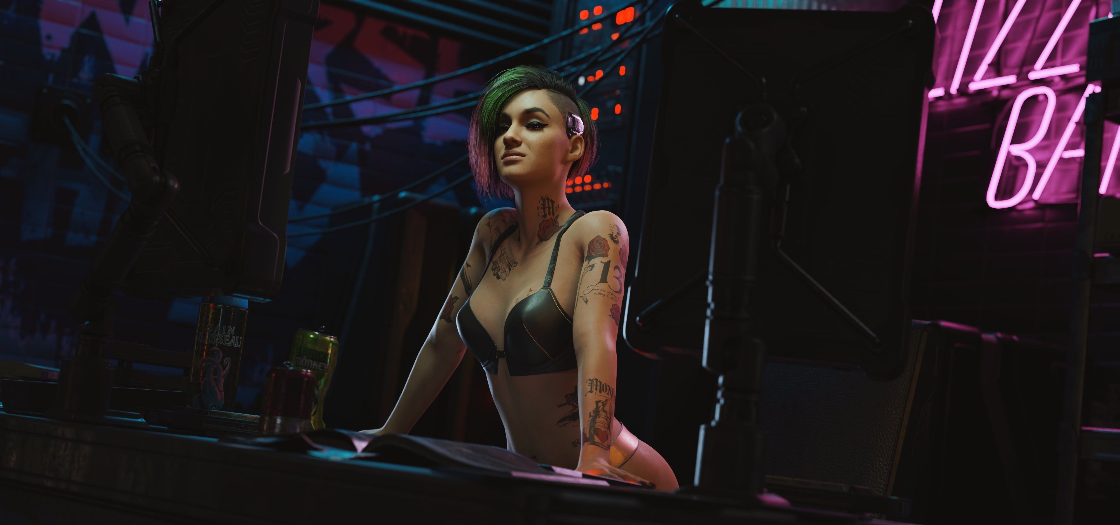3840x1800 Download wallpaper cyberpunk, women
