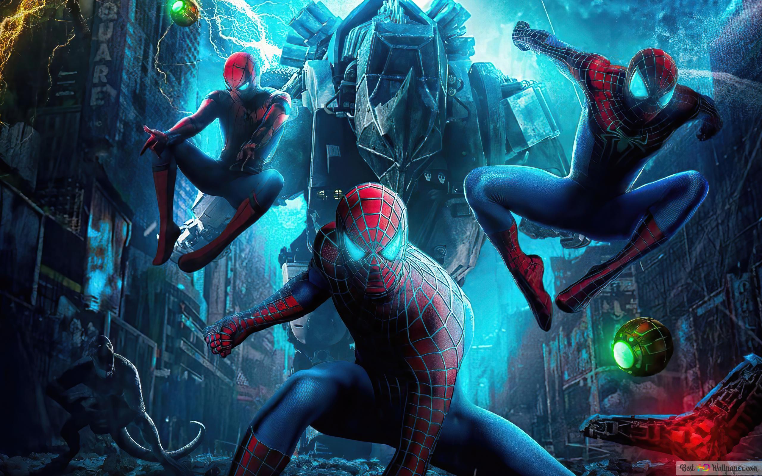 2560x1600 Multiverse spider man fighting with old