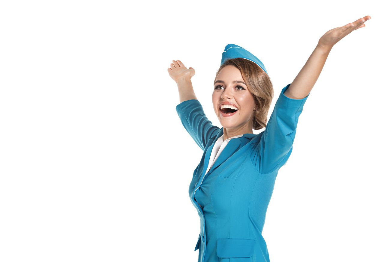 1280x875 Picture Blonde girl Stewardesses happy