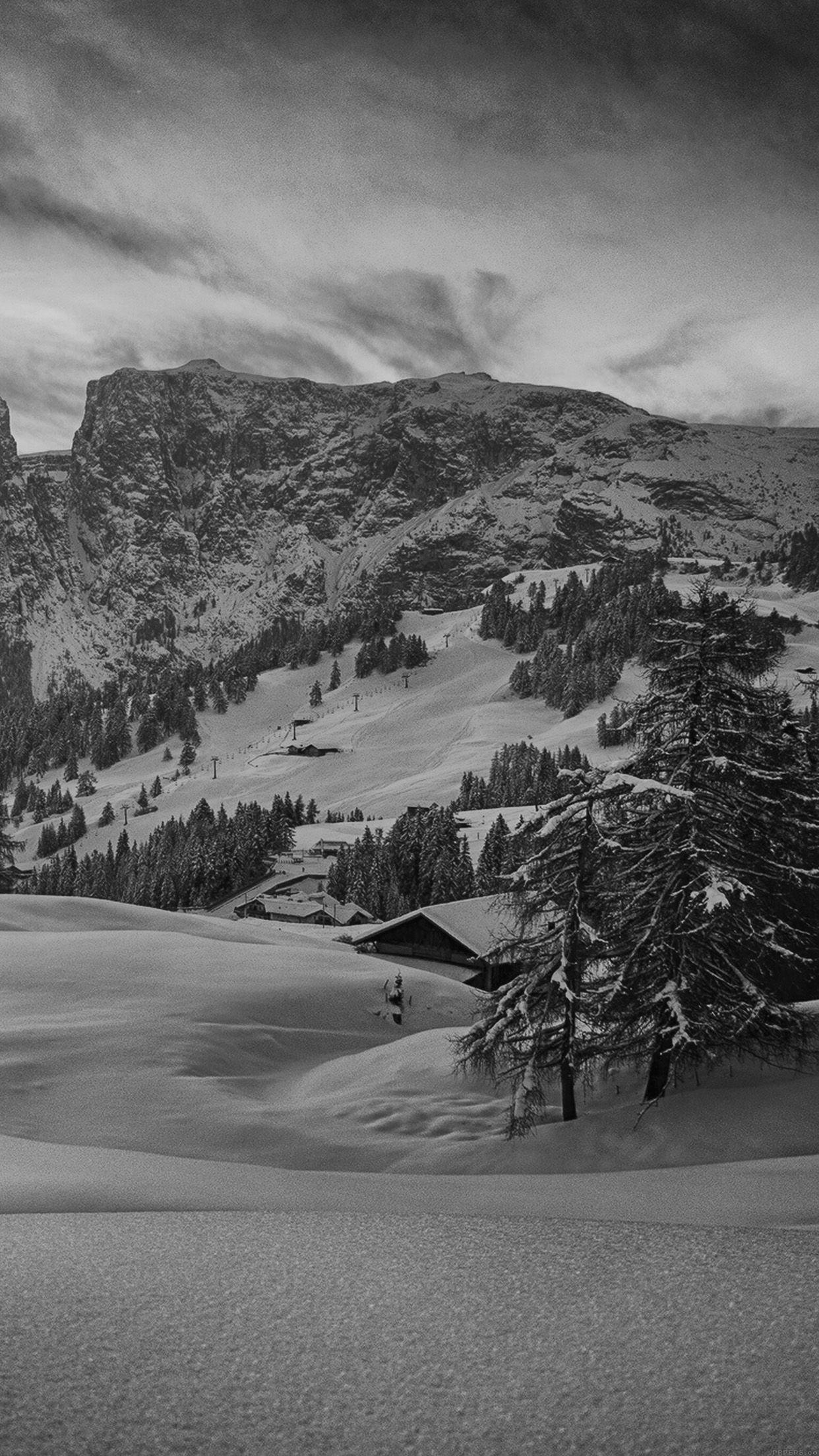 1242x2208 Mountain Green Snow Winter Nature Ski Dark Bw Android